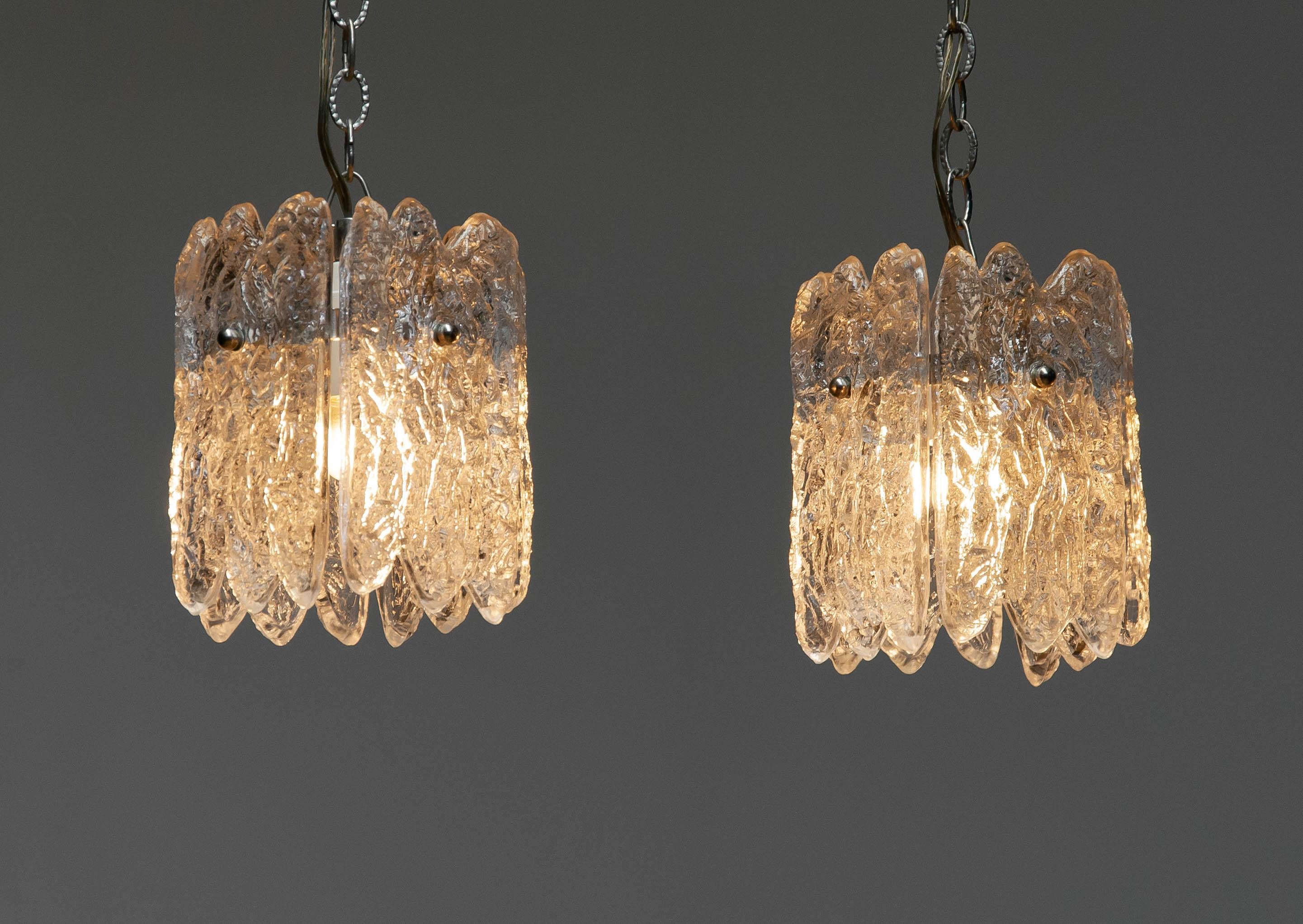 Mid-Century Modern 1960s Pair Clear Crystal Window Or Bar Lights By Carl Fagerlund Orrefors Sweden For Sale