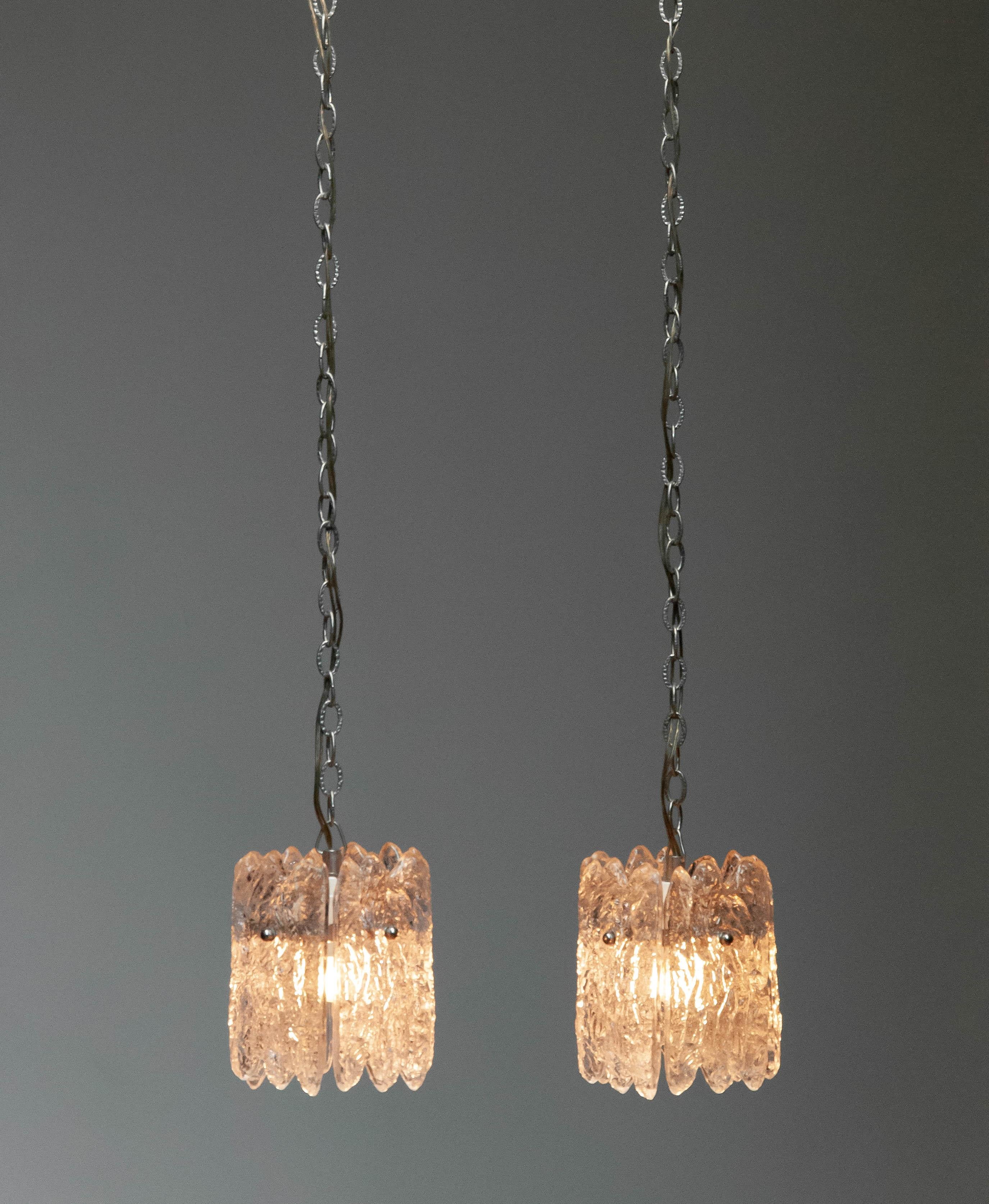 Swedish 1960s Pair Clear Crystal Window Or Bar Lights By Carl Fagerlund Orrefors Sweden For Sale