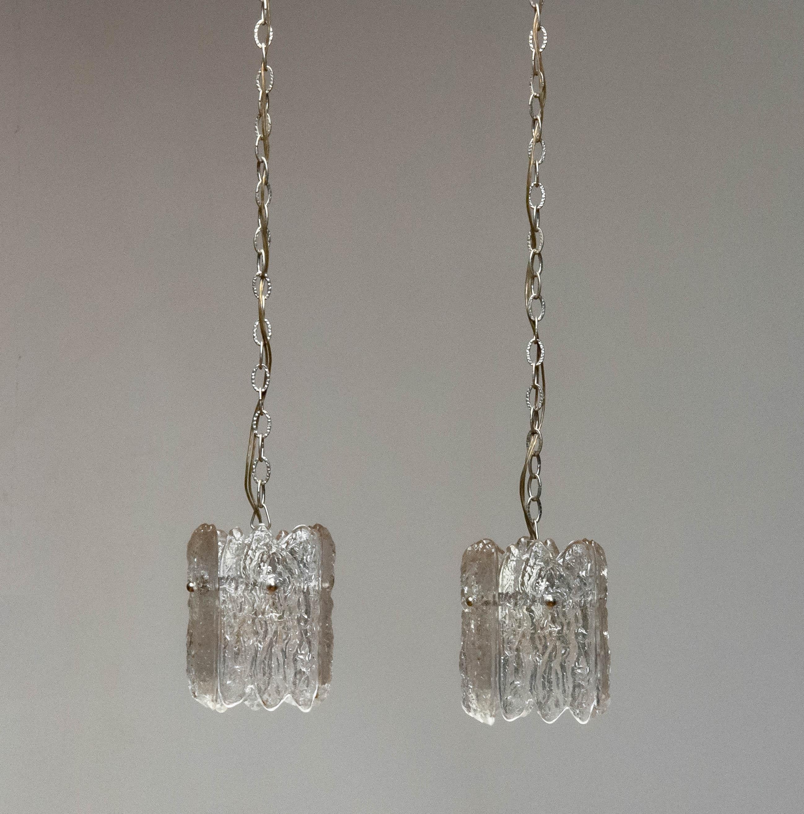 1960s Pair Clear Crystal Window Or Bar Lights By Carl Fagerlund Orrefors Sweden (Metall) im Angebot