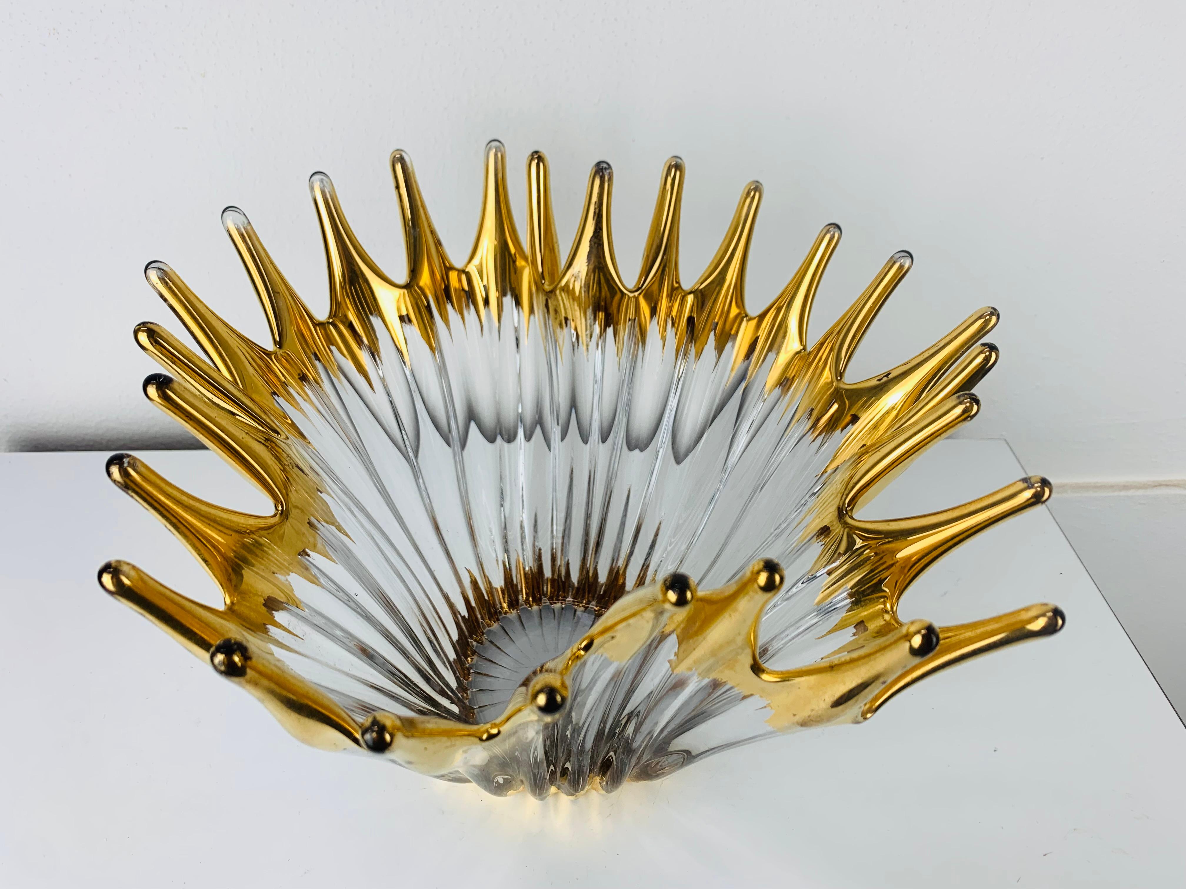 1960's Pair free form golden glass bowl attributed to Cofrac Art Verrier France For Sale 4
