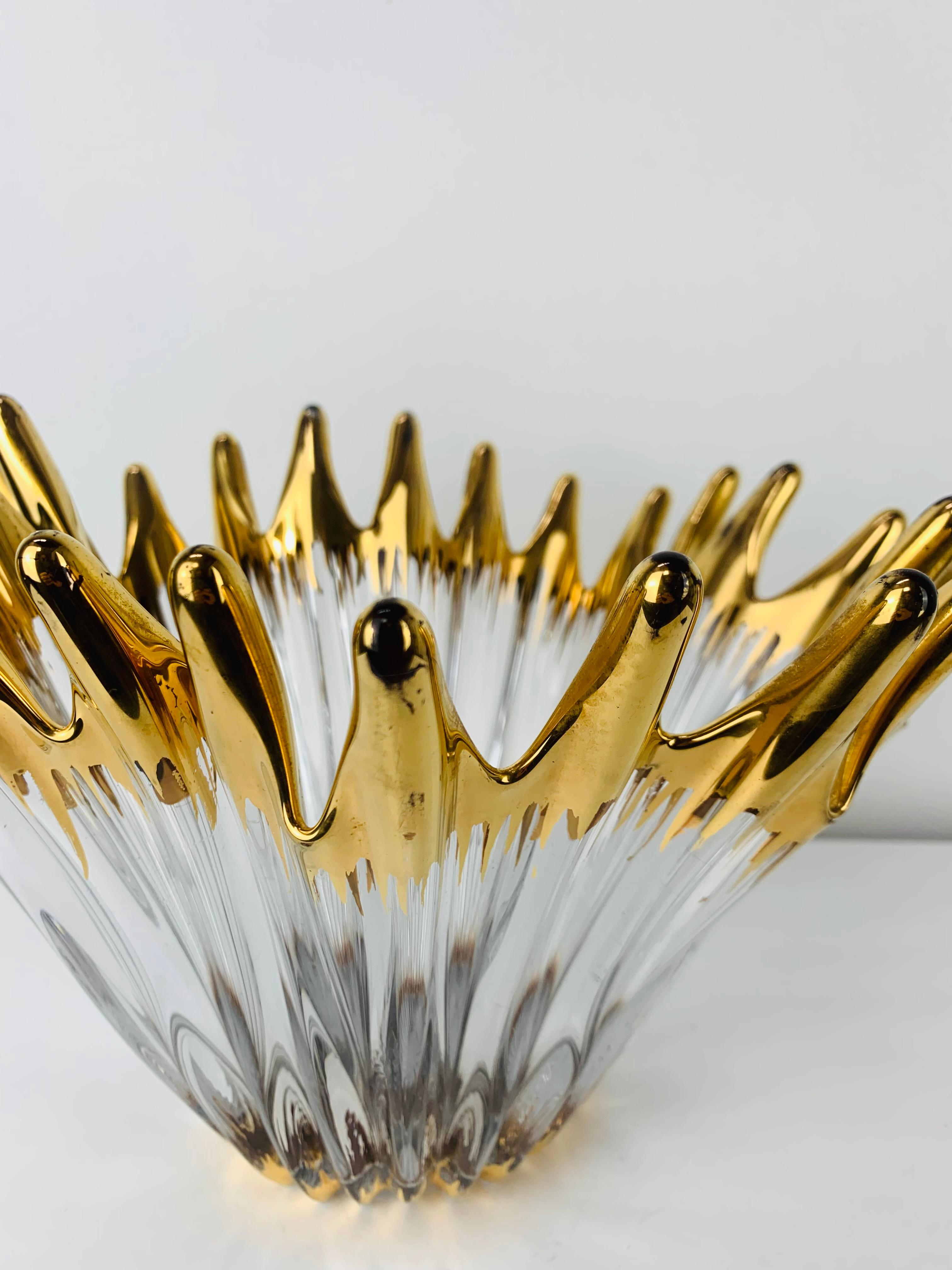 1960's Pair free form golden glass bowl attributed to Cofrac Art Verrier France For Sale 10