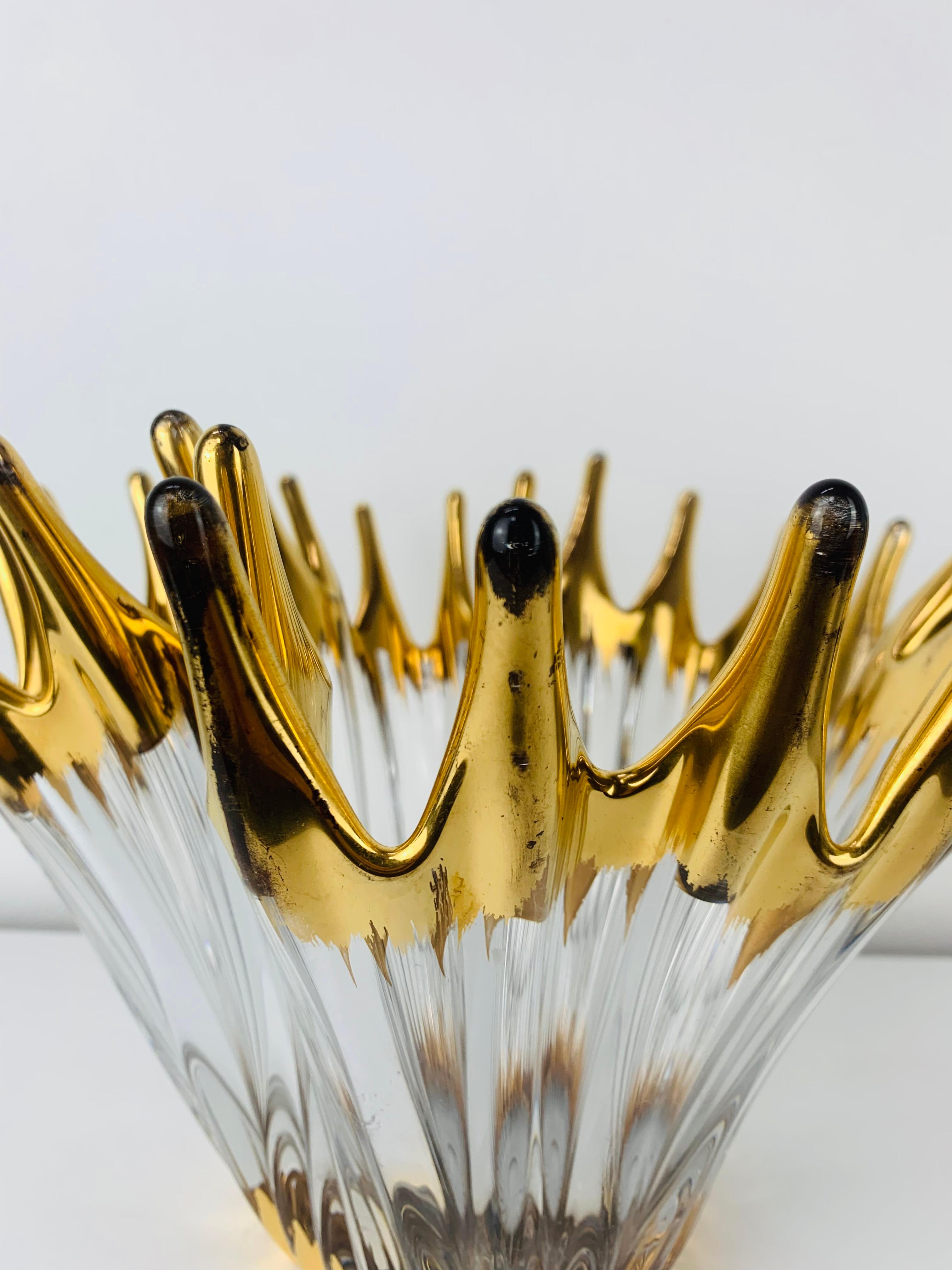 1960's Pair free form golden glass bowl attributed to Cofrac Art Verrier France For Sale 1