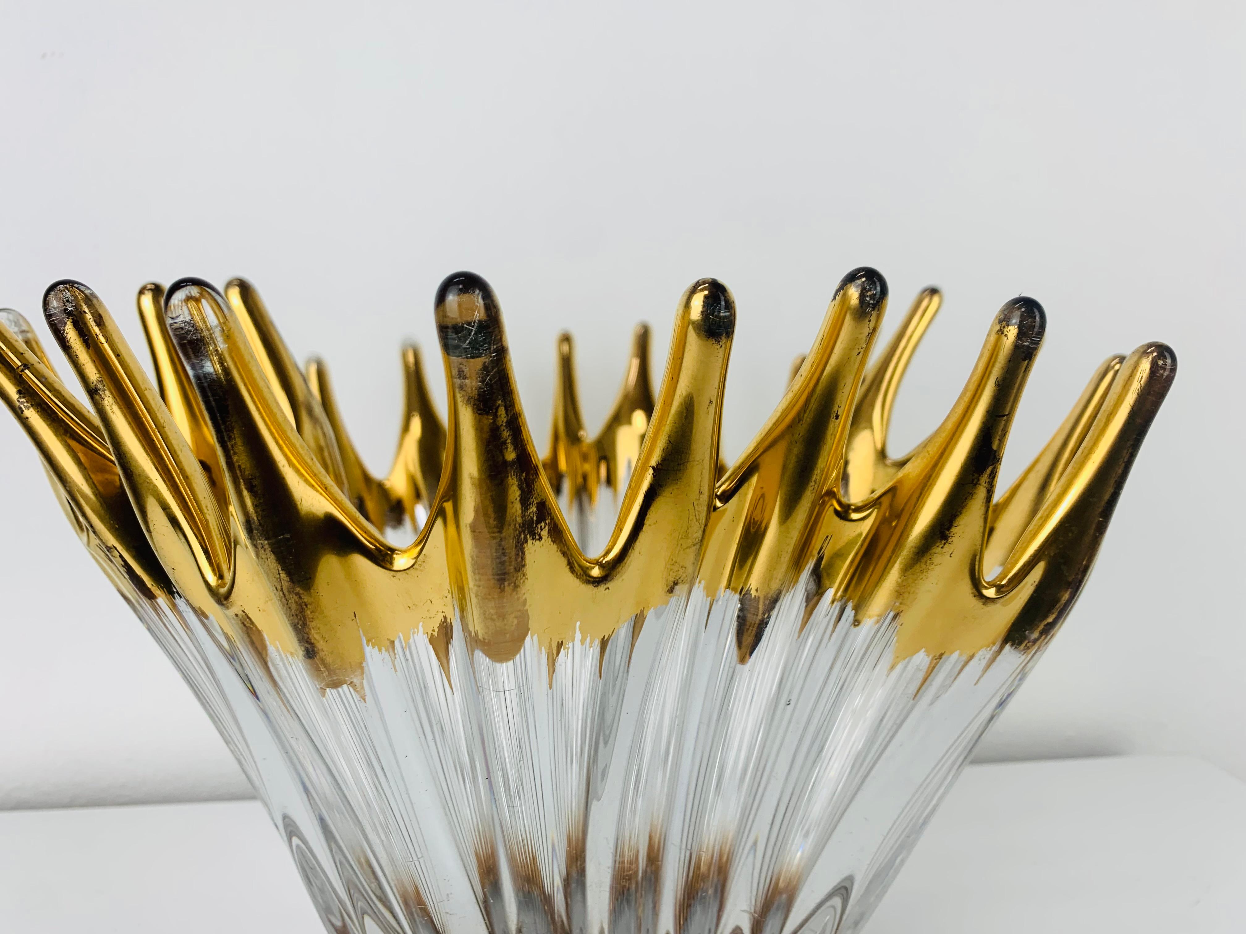1960's Pair free form golden glass bowl attributed to Cofrac Art Verrier France For Sale 2
