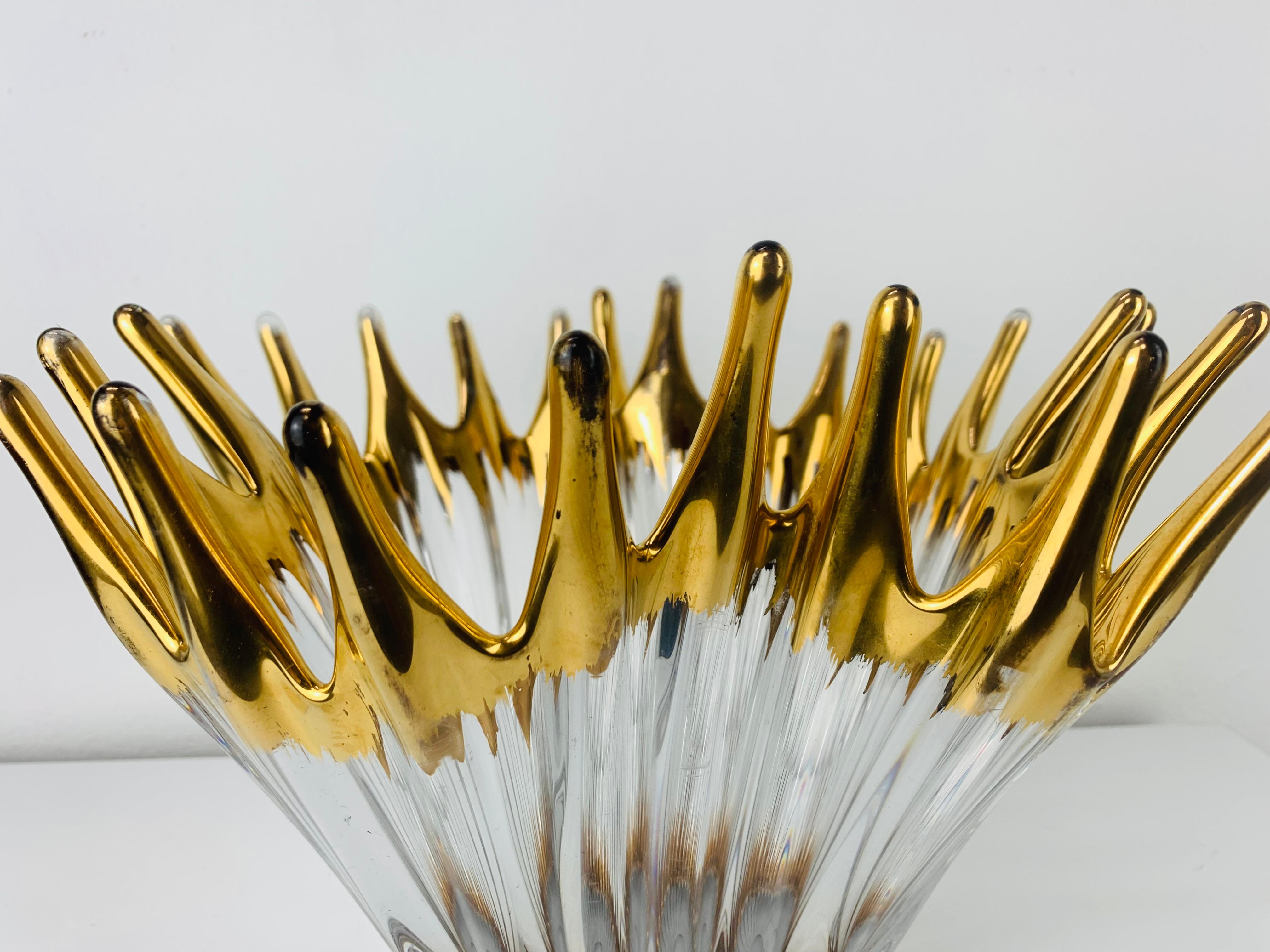 1960's Pair free form golden glass bowl attributed to Cofrac Art Verrier France For Sale 3