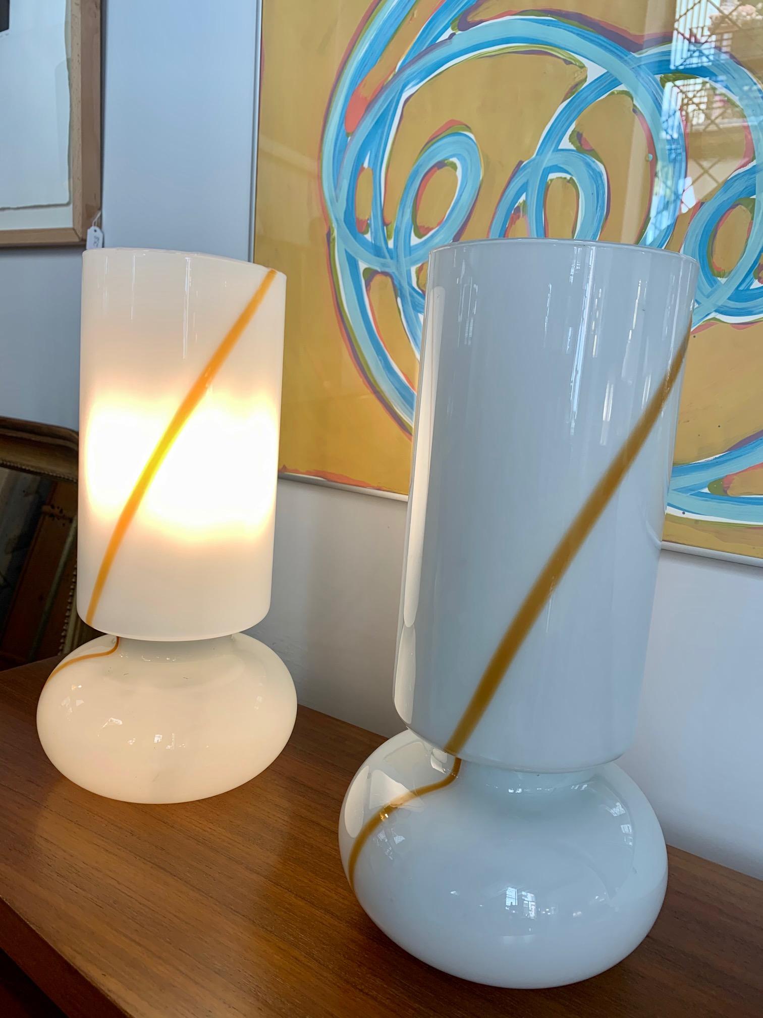 1960s Pair Italian Murano and White Opaline Glass Table Lamps by Vistosi 5