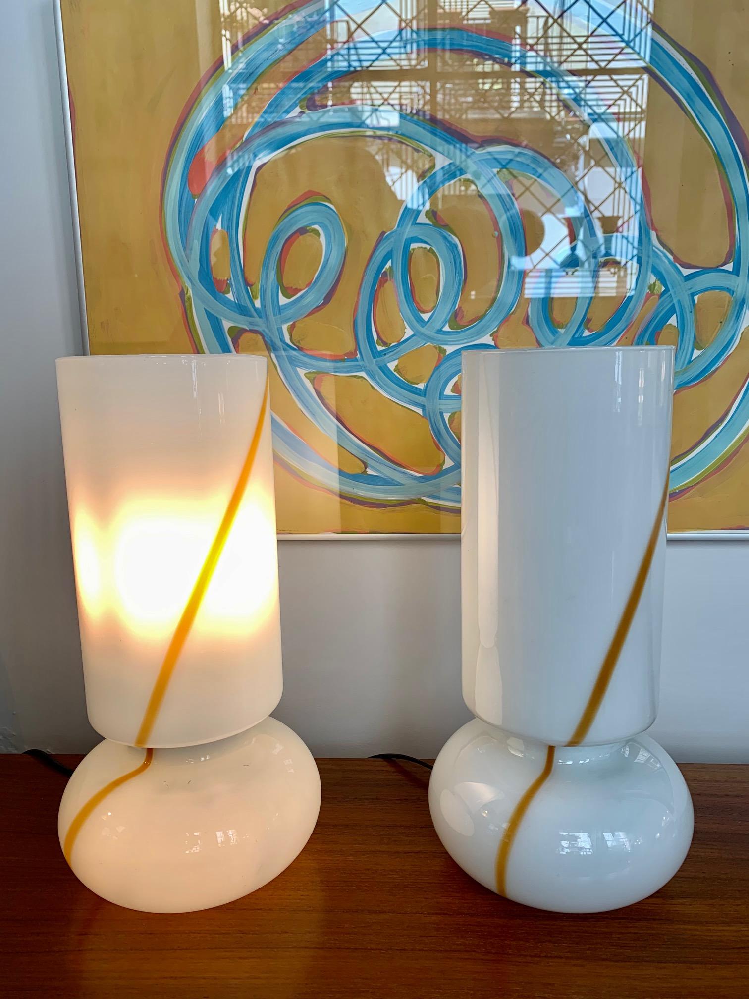 1960s Pair Italian Murano and White Opaline Glass Table Lamps by Vistosi 6