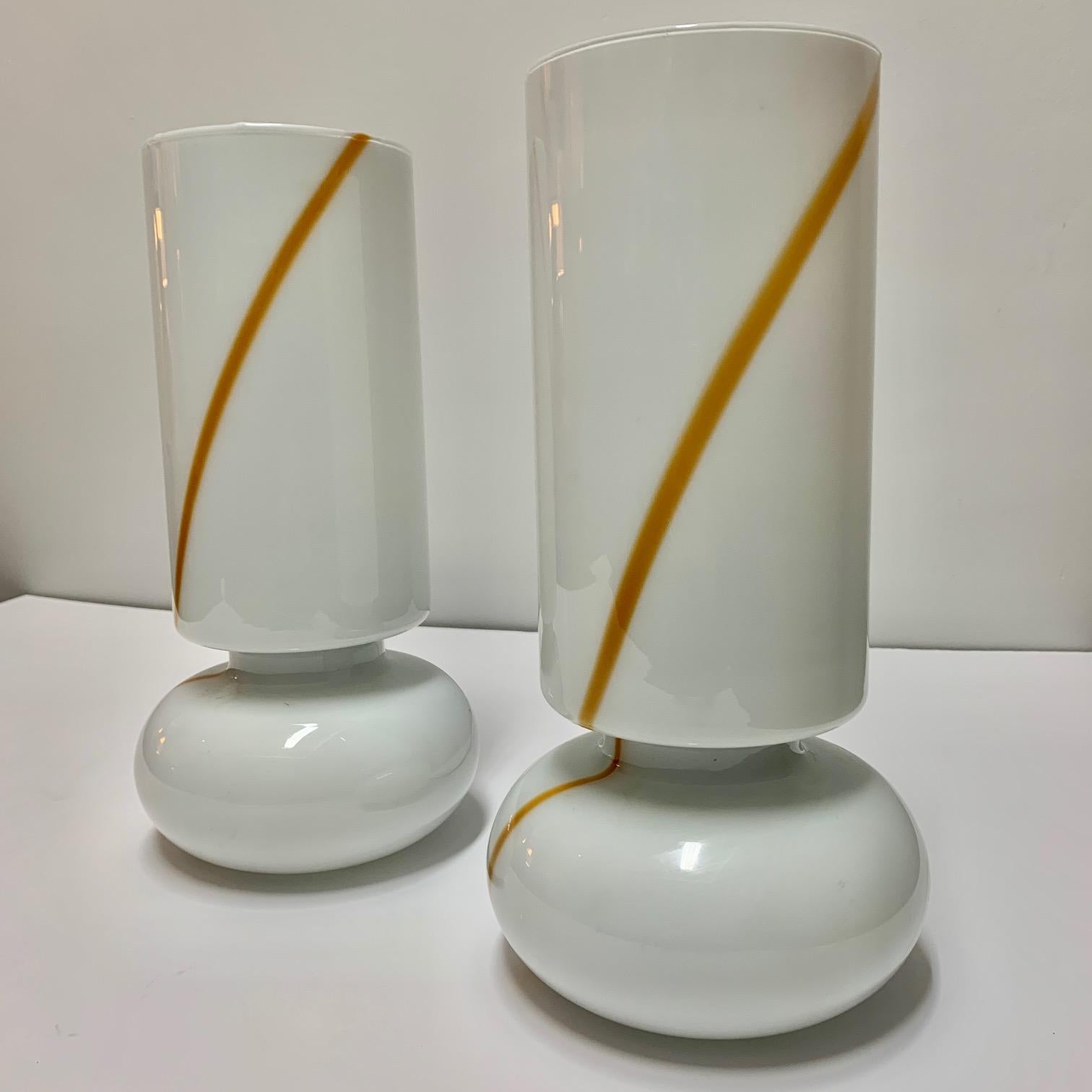 1960s Pair Italian Murano and White Opaline Glass Table Lamps by Vistosi 1