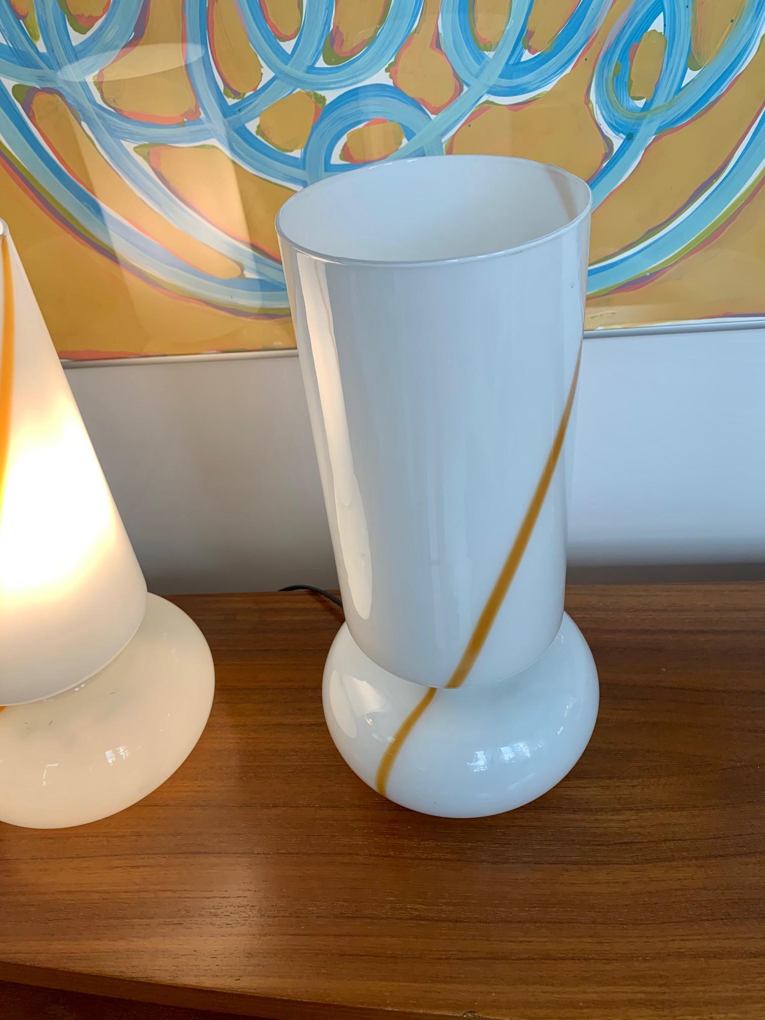 1960s Pair Italian Murano and White Opaline Glass Table Lamps by Vistosi 3