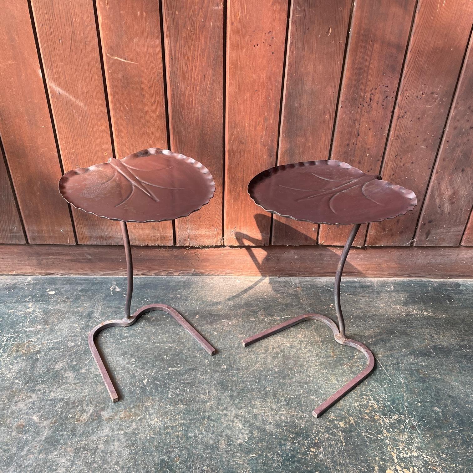 Hand-Crafted 1960s Pair John Salterini Lily Pad Patio Cocktail Side Tables Vintage Poolside