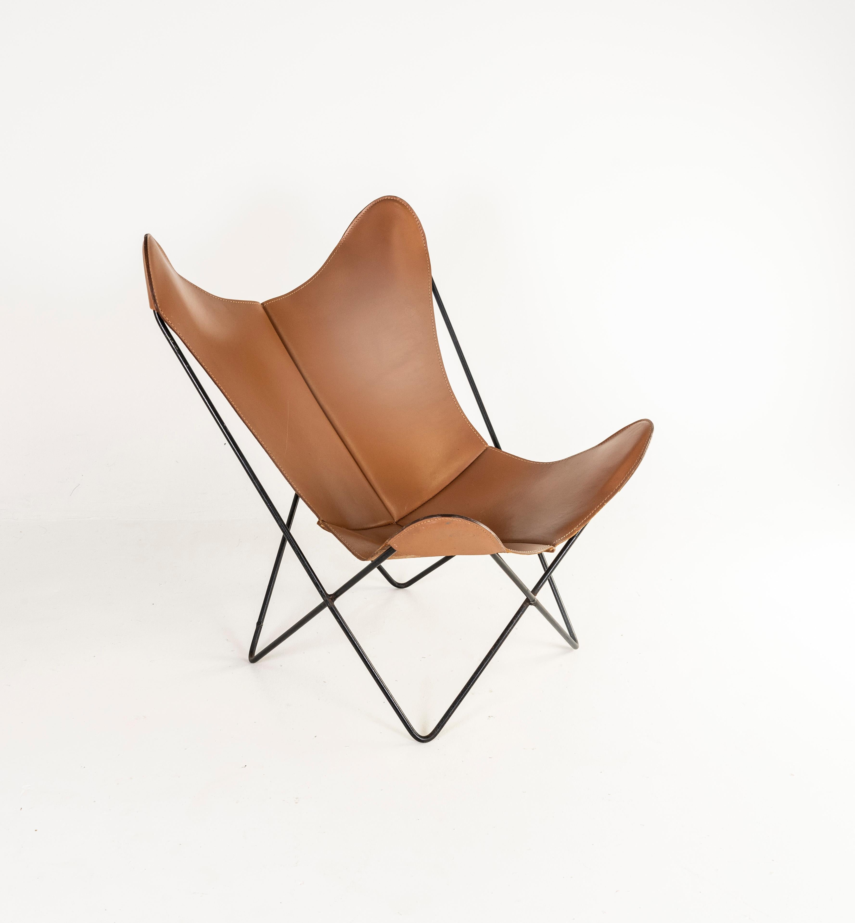 1960s Pair Leather Butterfly Chairs Jorge Ferrari Hardoy Bonet and Kurchan Knoll For Sale 4