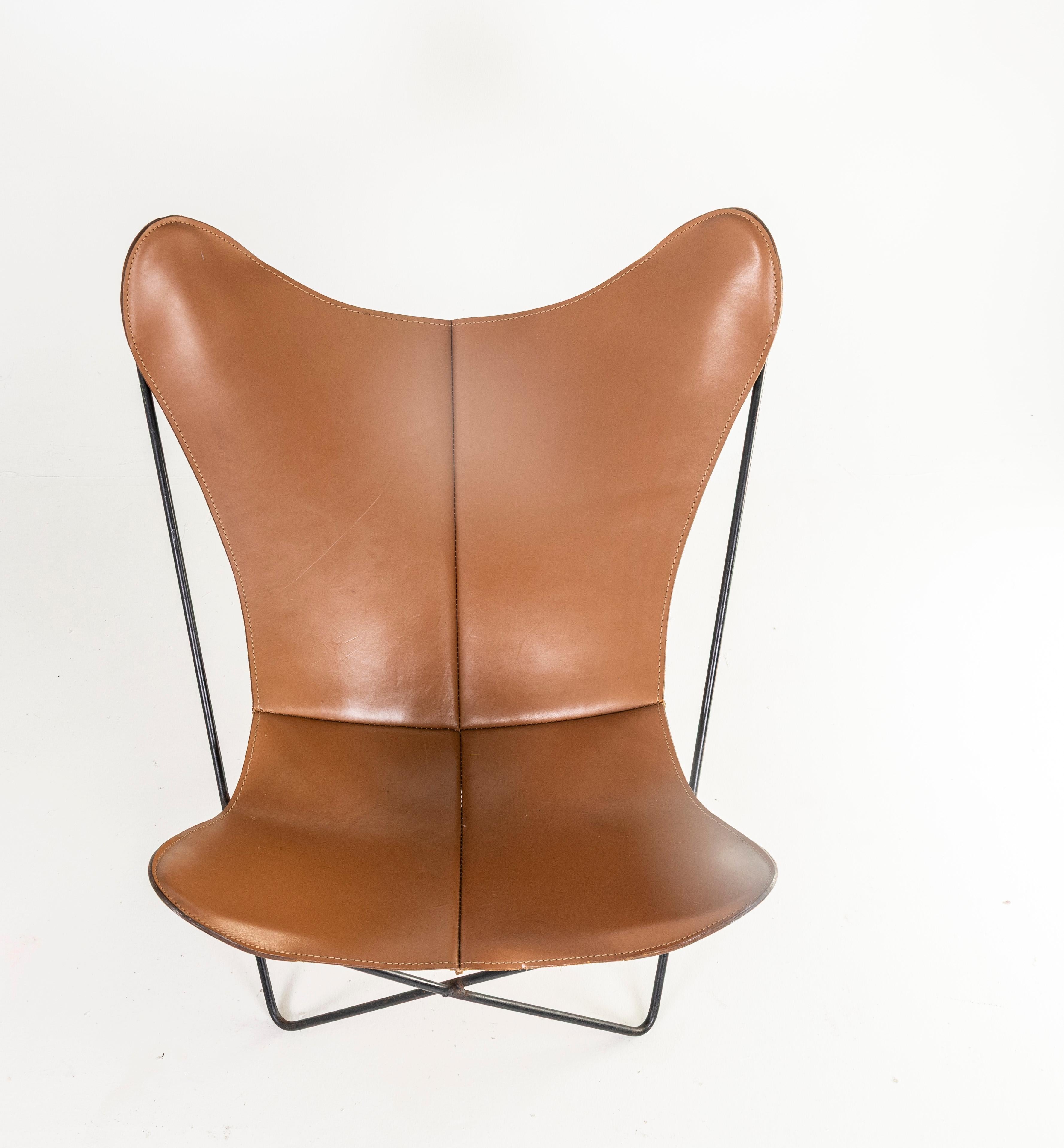 1960s Pair Leather Butterfly Chairs Jorge Ferrari Hardoy Bonet and Kurchan Knoll For Sale 5