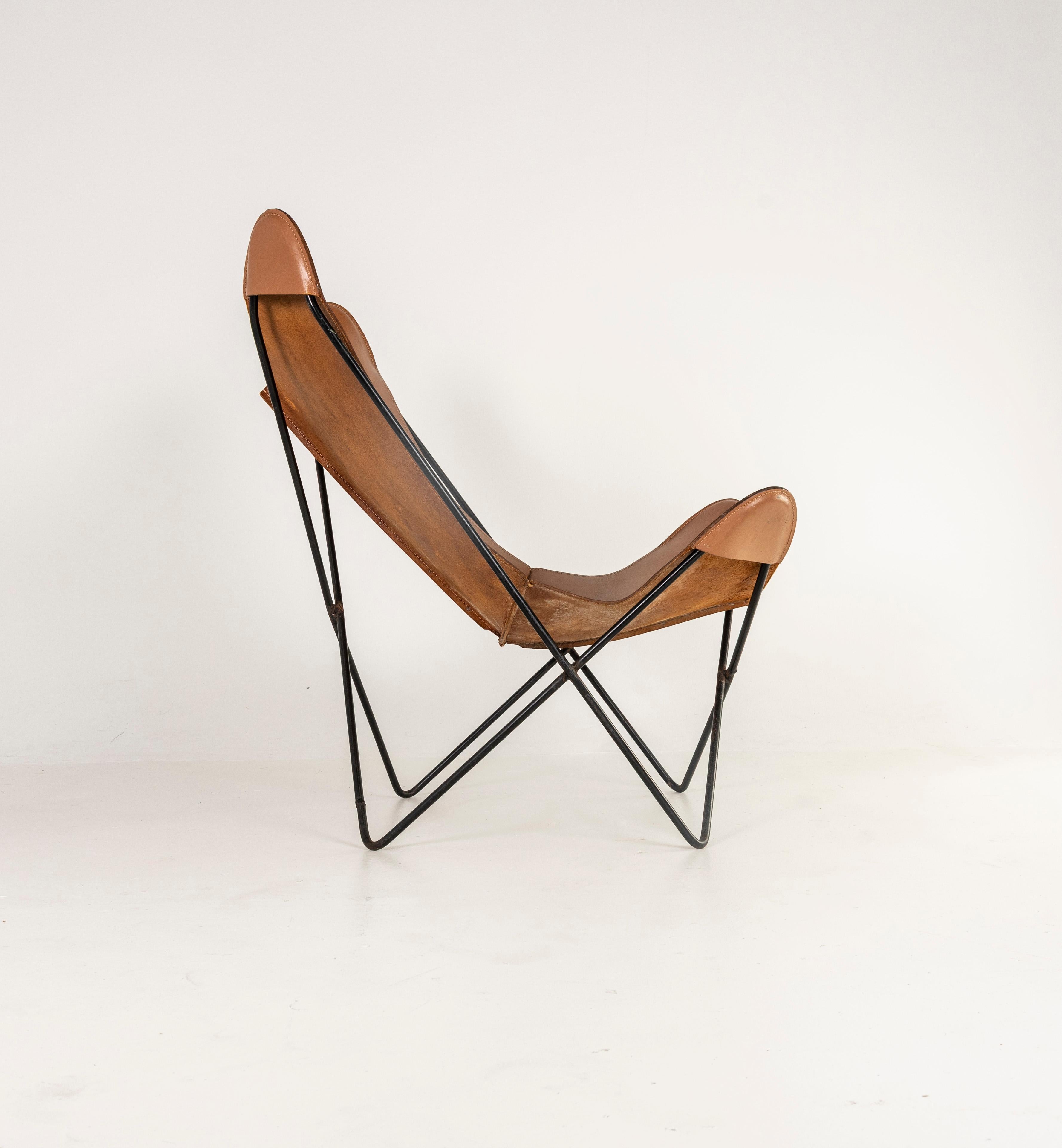 1960s Pair Leather Butterfly Chairs Jorge Ferrari Hardoy Bonet and Kurchan Knoll For Sale 7