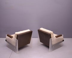 1960s Pair Lounge Chairs Translucent Lucite Low Slung Comfortable Mid-Century
