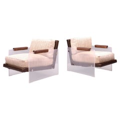 1960s Pair Lounge Chairs Translucent Lucite Low Slung Comfortable Mid-Century