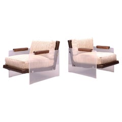 1960s Pair Lounge Chairs Translucent Lucite Low Slung Comfortable Mid-Century