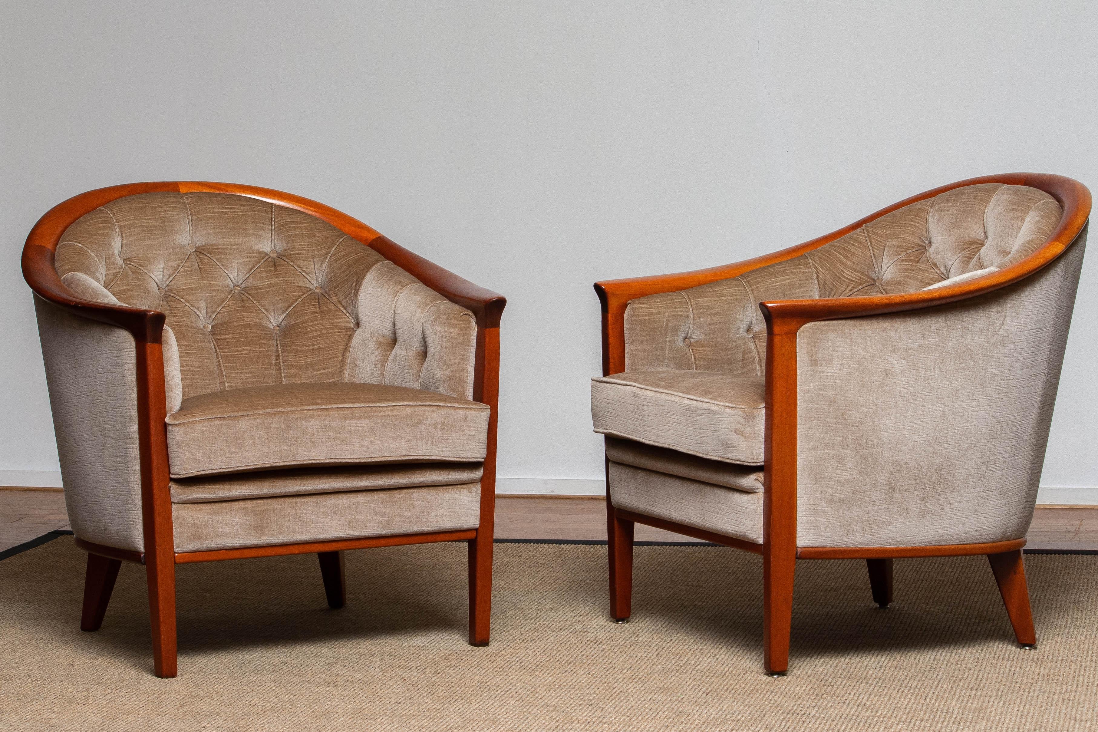 Hollywood Regency 1960s Pair Lounge Club Chairs by Bertil Fridhagen Sweden