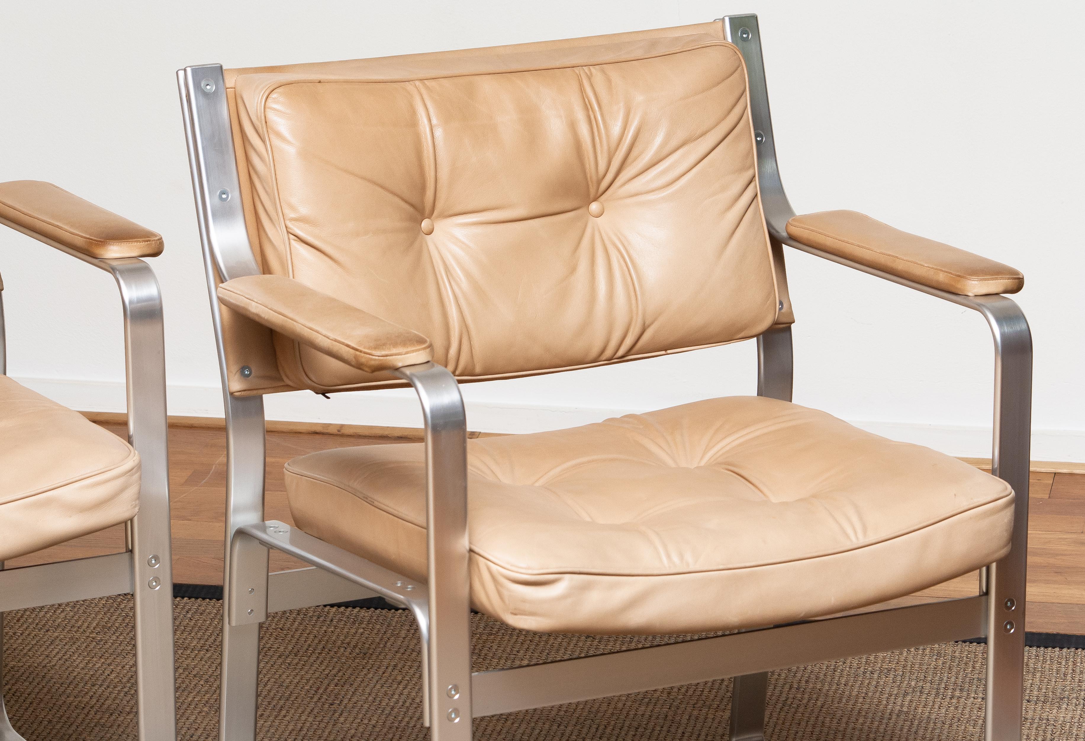 1960s, Pair 'Mondo' Arm Club Chairs in Beige Leather by Karl Erik Ekselius JOC 3