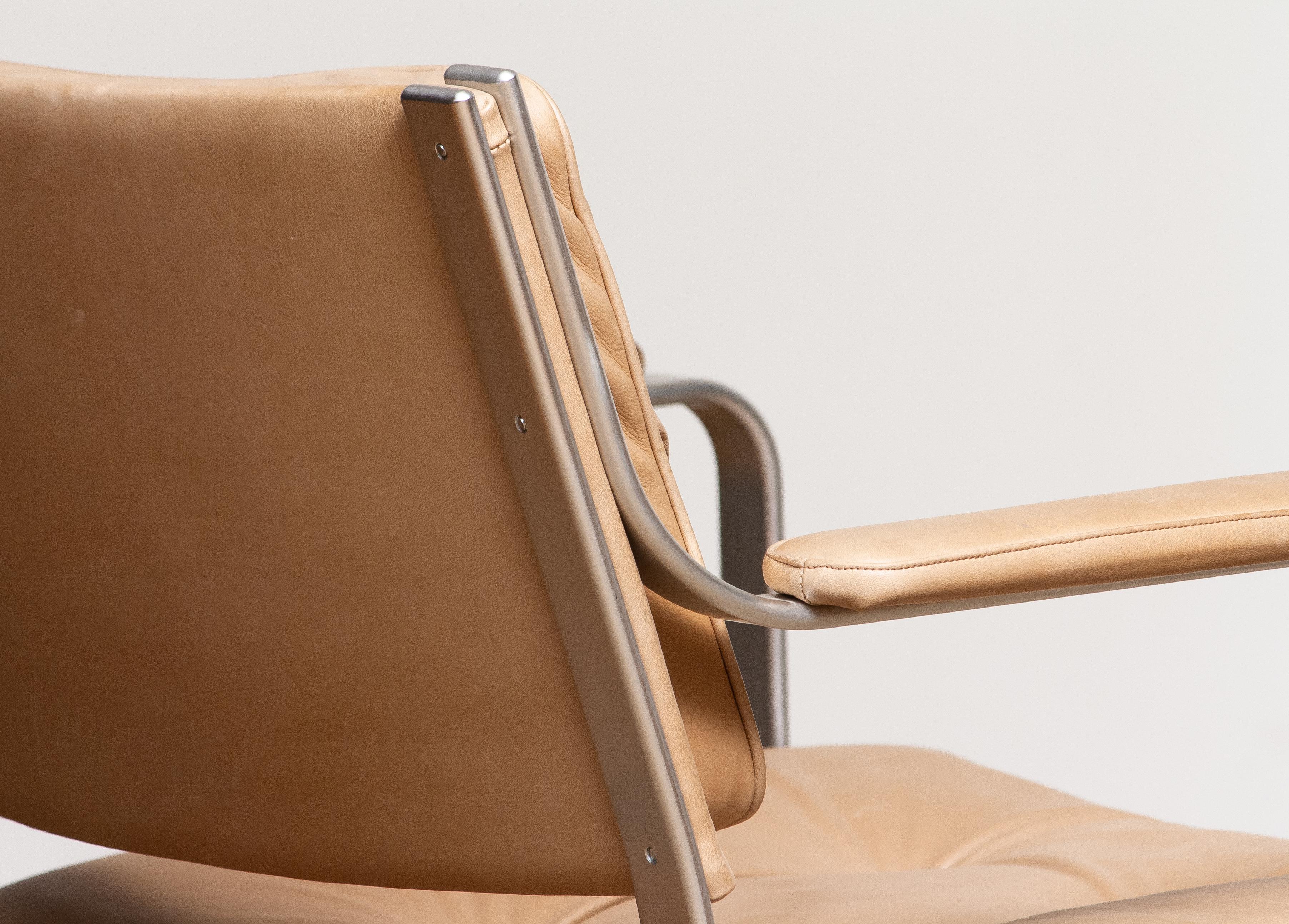 Mid-20th Century 1960s, Pair 'Mondo' Arm Club Chairs in Beige Leather by Karl Erik Ekselius JOC