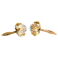 1960'S Pair Of 14K Gold  & Austrian Crystal Cut And Faceted "Ball" Cufflinks