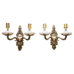 1960'S PAIR OF ALABASTER & BRASS TWIN WALL LiGHTS