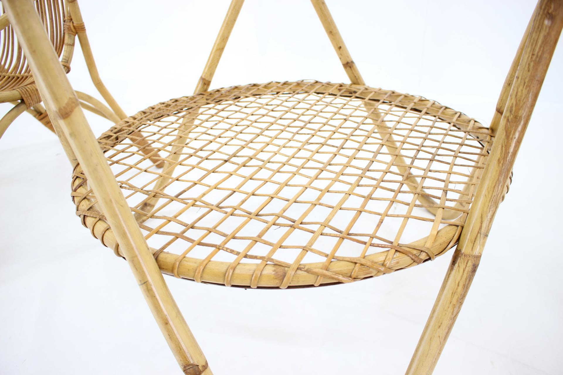 1960s Pair of Alan Fuchs Rattan Lounge Chairs and Coffee Table, Czechoslovakia For Sale 4