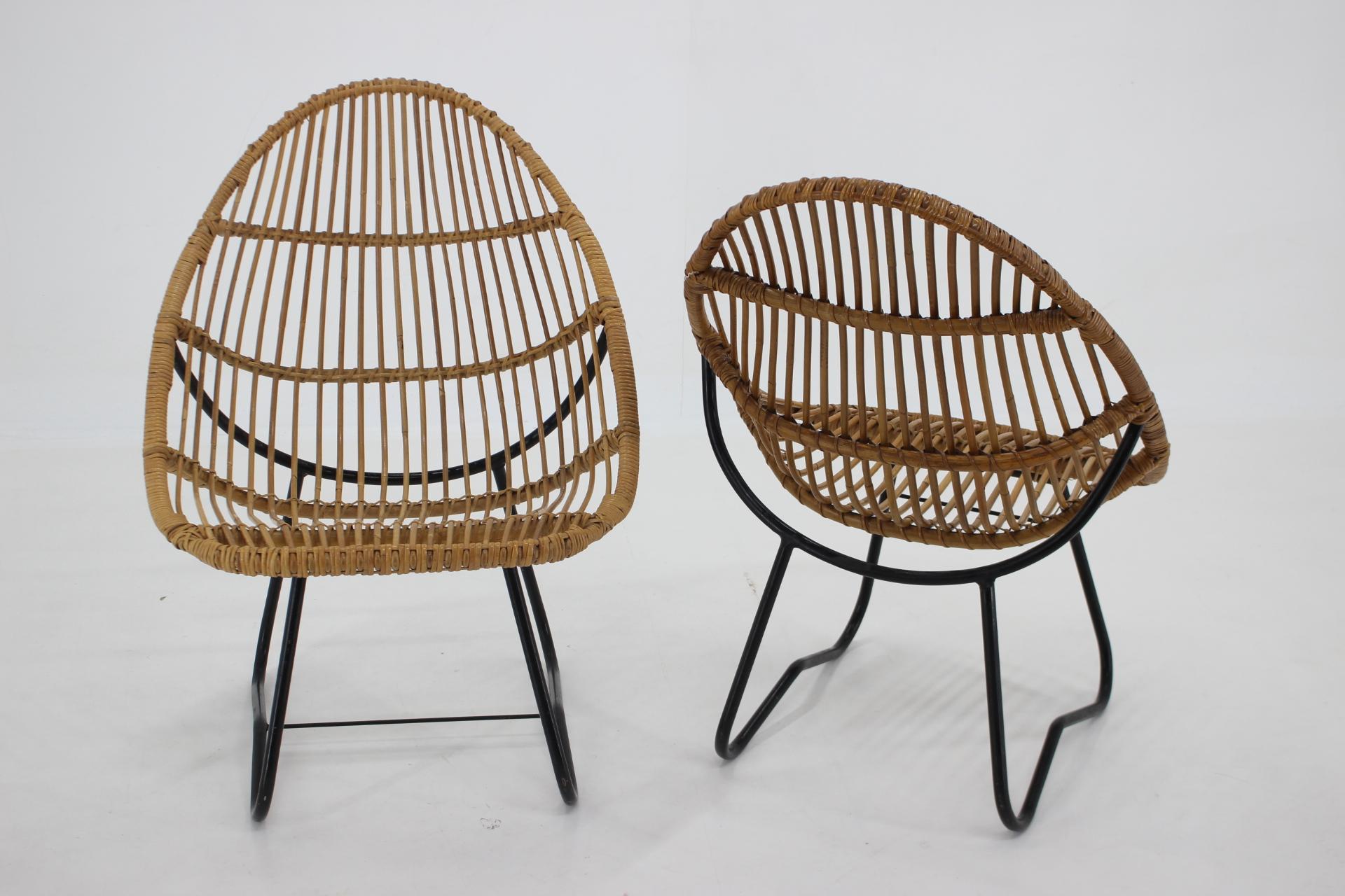 Mid-20th Century 1960s Pair of Alan Fuchs Rattan Lounge Chairs by Uluv, Czechoslovakia For Sale