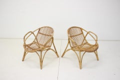 1960 Coppia di sedie da salotto in rattan Alan Fuchs, Cecoslovacchia