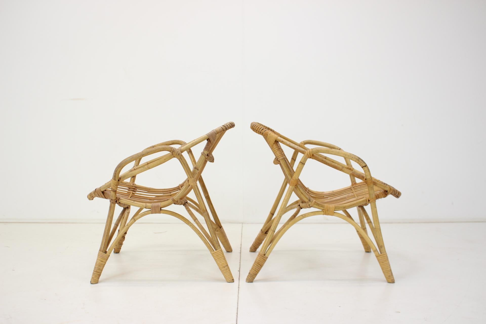 Mid-Century Modern 1960s Pair of Alan Fuchs Rattan Lounge Chairs, Czechoslovakia For Sale