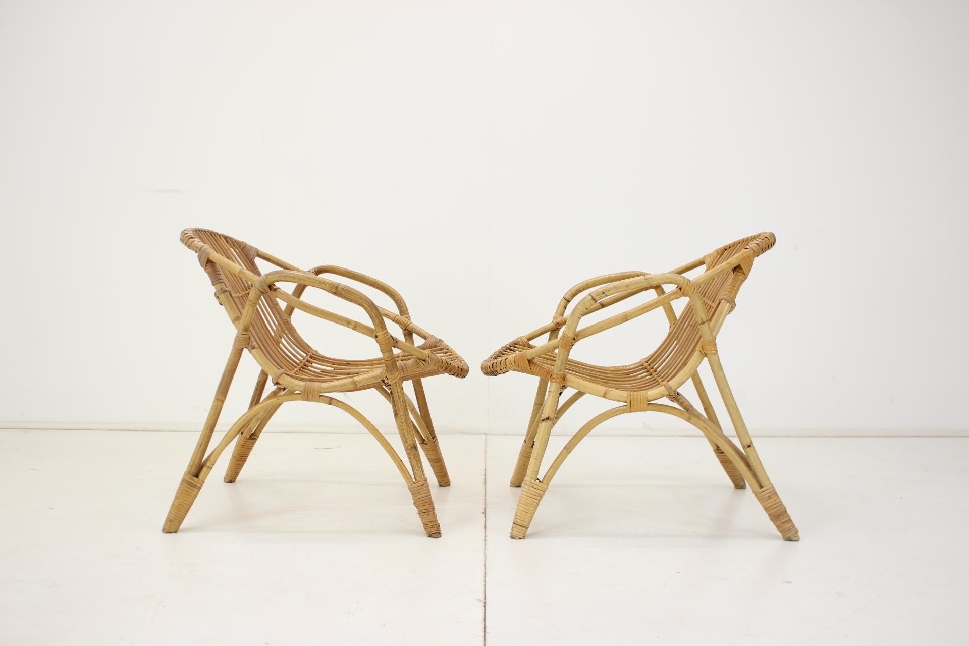 Mid-20th Century 1960s Pair of Alan Fuchs Rattan Lounge Chairs, Czechoslovakia For Sale
