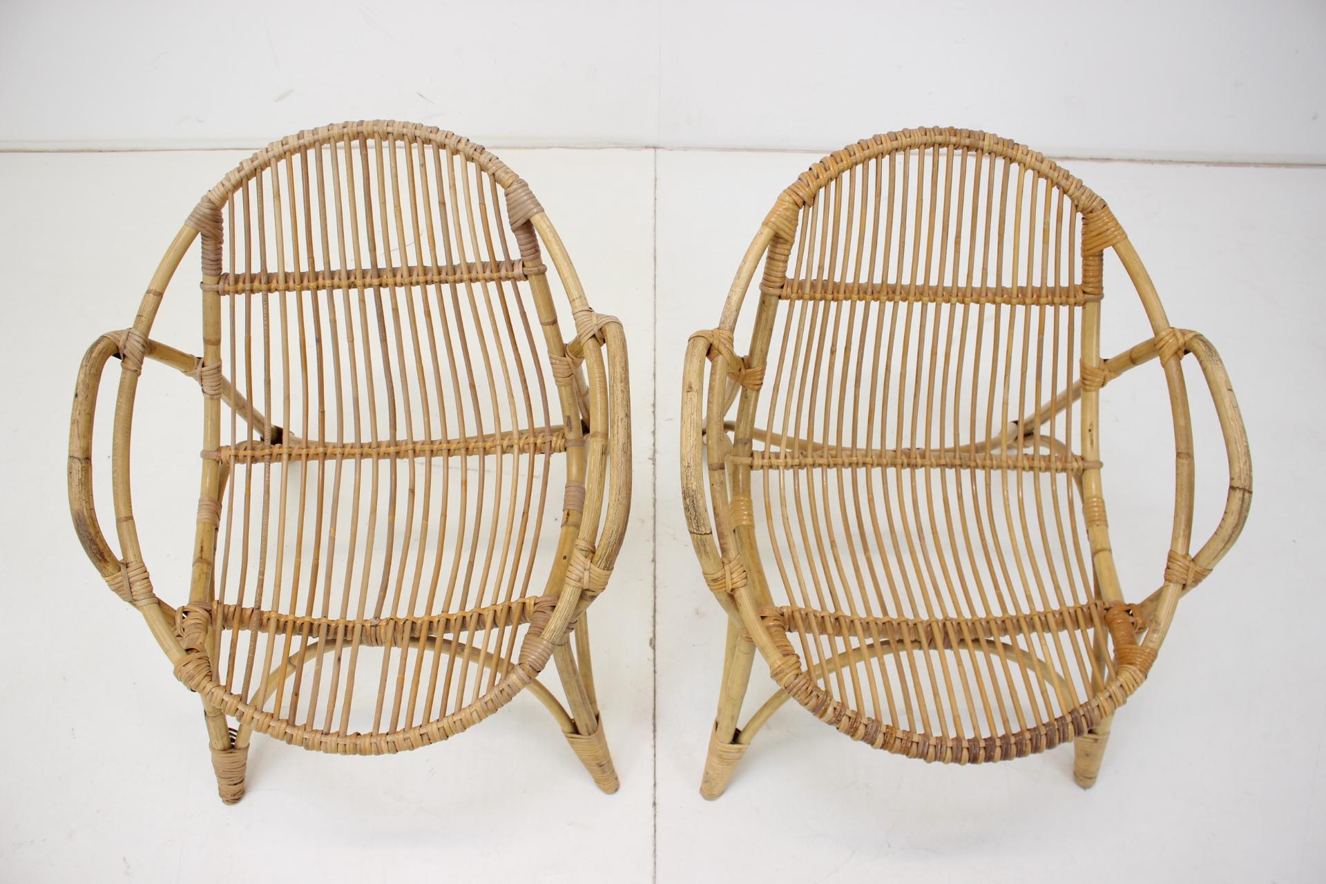 1960s Pair of Alan Fuchs Rattan Lounge Chairs, Czechoslovakia For Sale 1