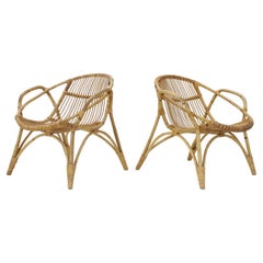 1960s Pair of Alan Fuchs Rattan Lounge Chairs, Czechoslovakia