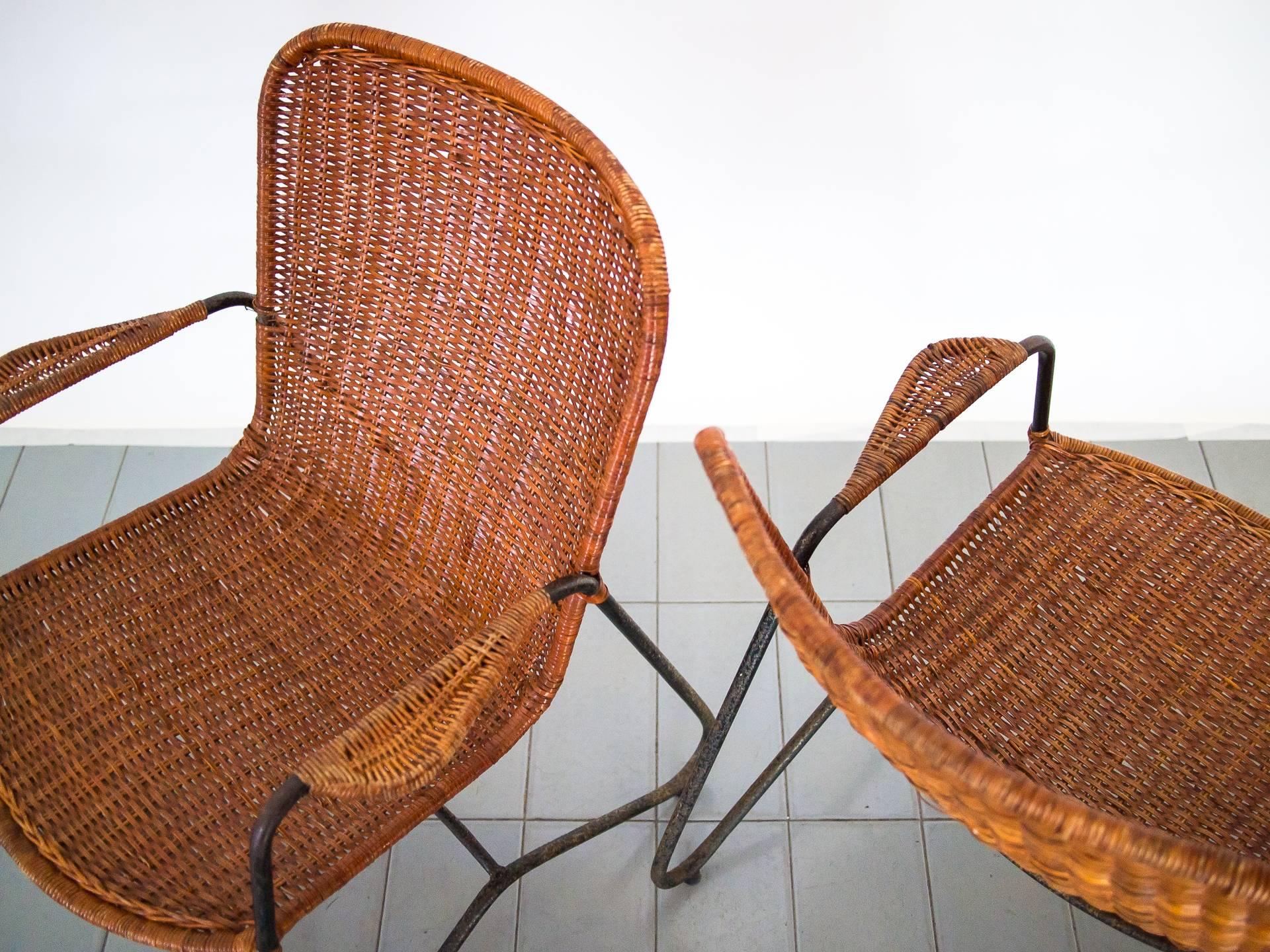 1960s Pair of Armchairs in Iron and Reed, Brazilian Mid Century Modern For Sale 5