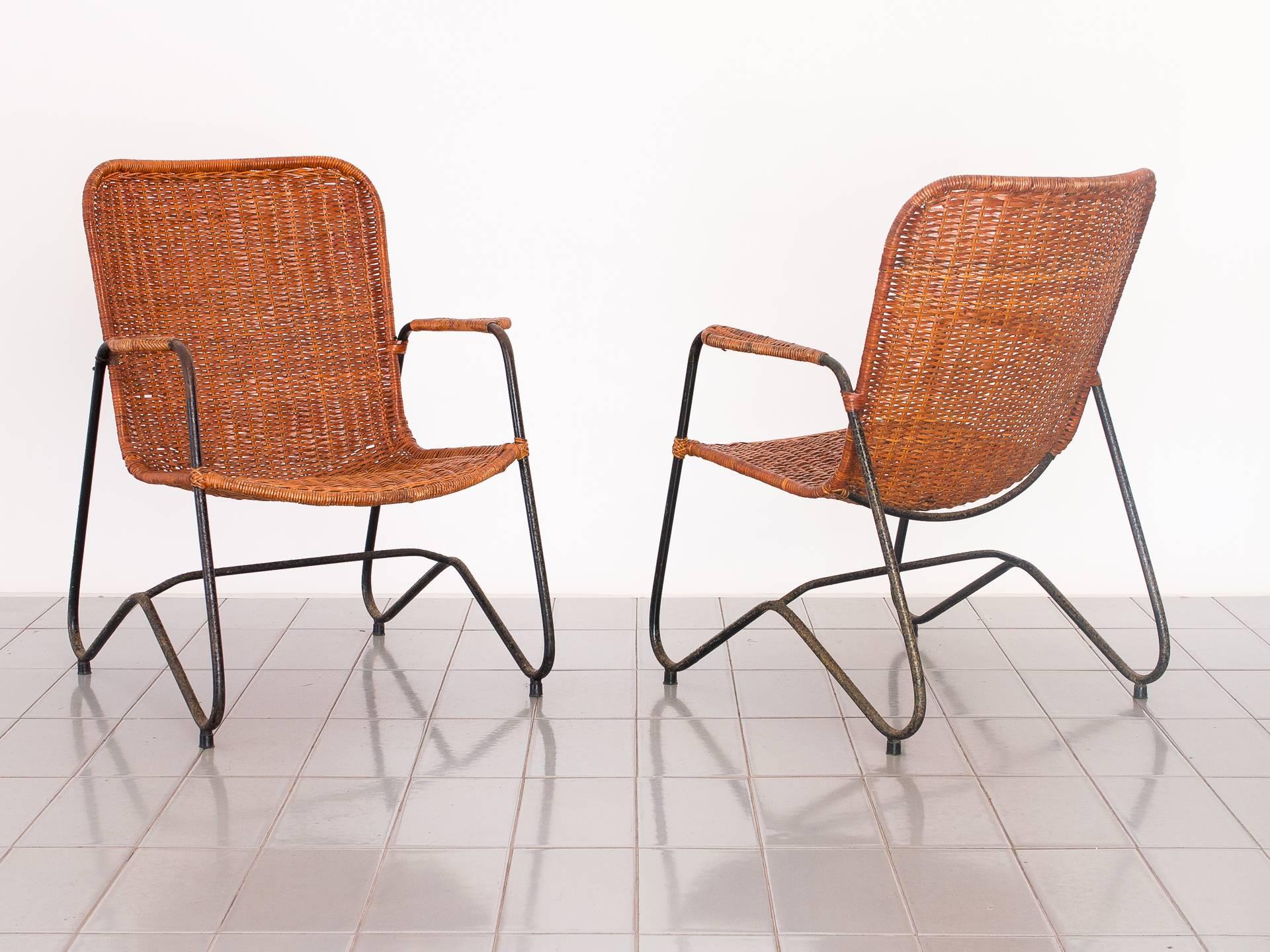 Mid-Century Modern 1960s Pair of Armchairs in Iron and Reed, Brazilian Mid Century Modern For Sale