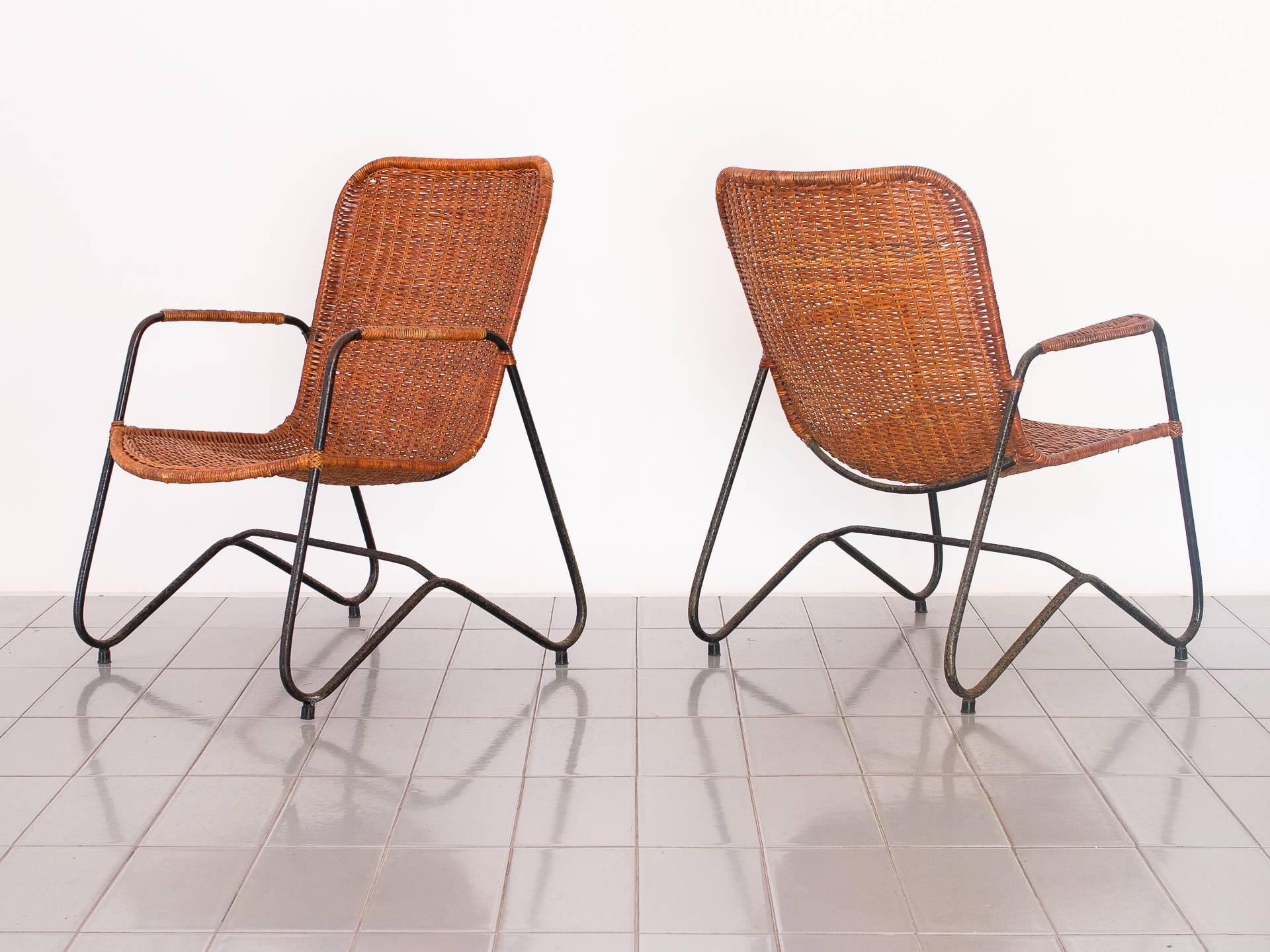 20th Century 1960s Pair of Armchairs in Iron and Reed, Brazilian Mid Century Modern For Sale