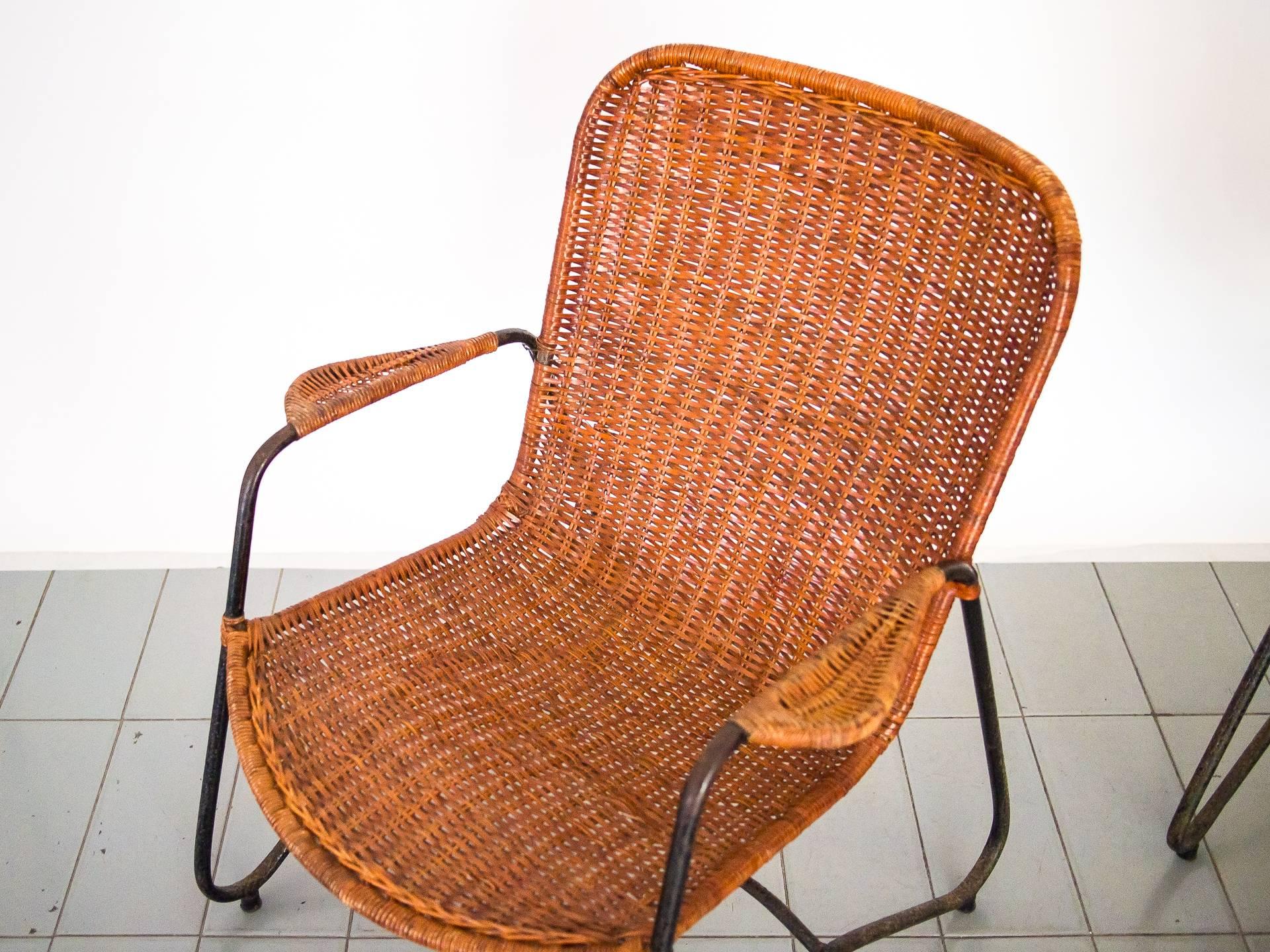 Paar Sessel aus Eisen und Schilf aus den 1960er Jahren, brasilianisch Mid Century Modern, 1960er Jahre im Angebot 1