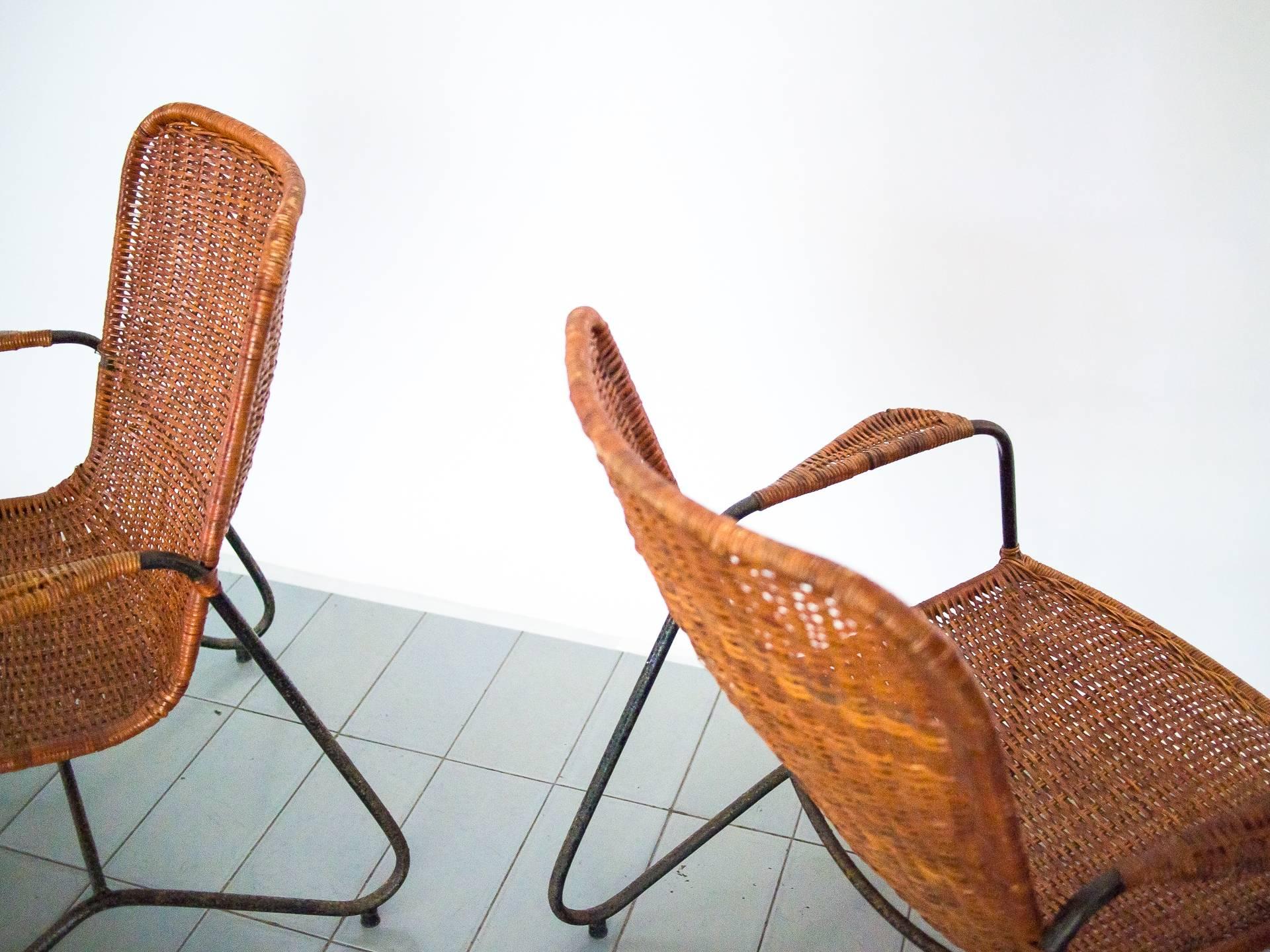 1960s Pair of Armchairs in Iron and Reed, Brazilian Mid Century Modern For Sale 3
