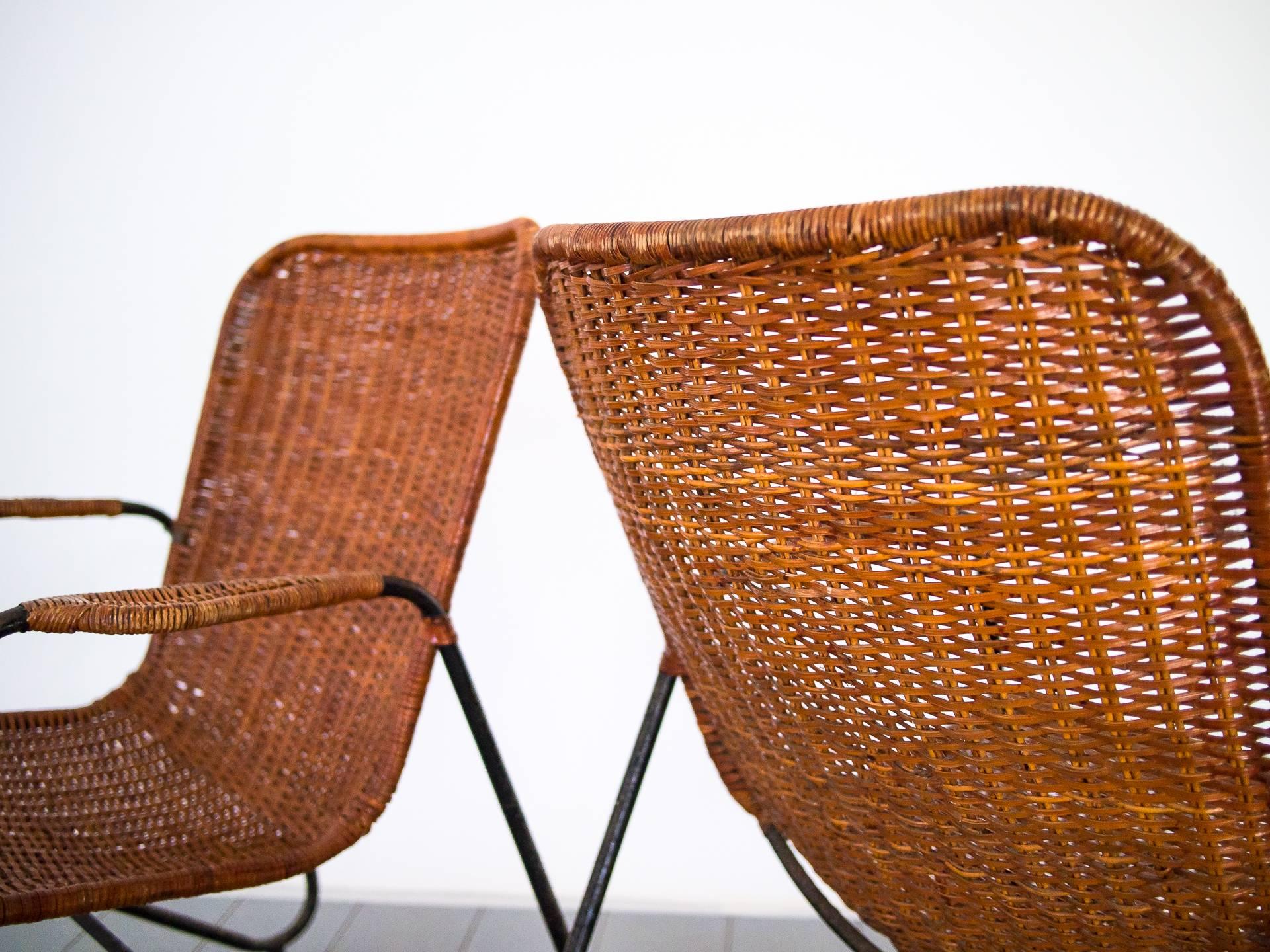 1960s Pair of Armchairs in Iron and Reed, Brazilian Mid Century Modern For Sale 4