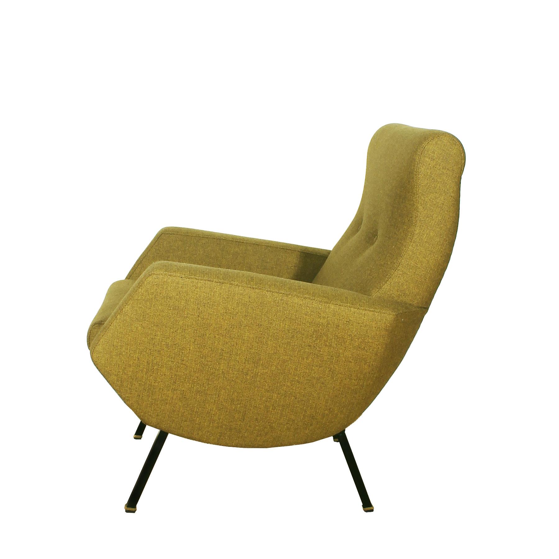 Mid-20th Century Pair of Mid-Century Modern Armchairs in New Mottled Yellow Fabric - Italy, 1960s For Sale