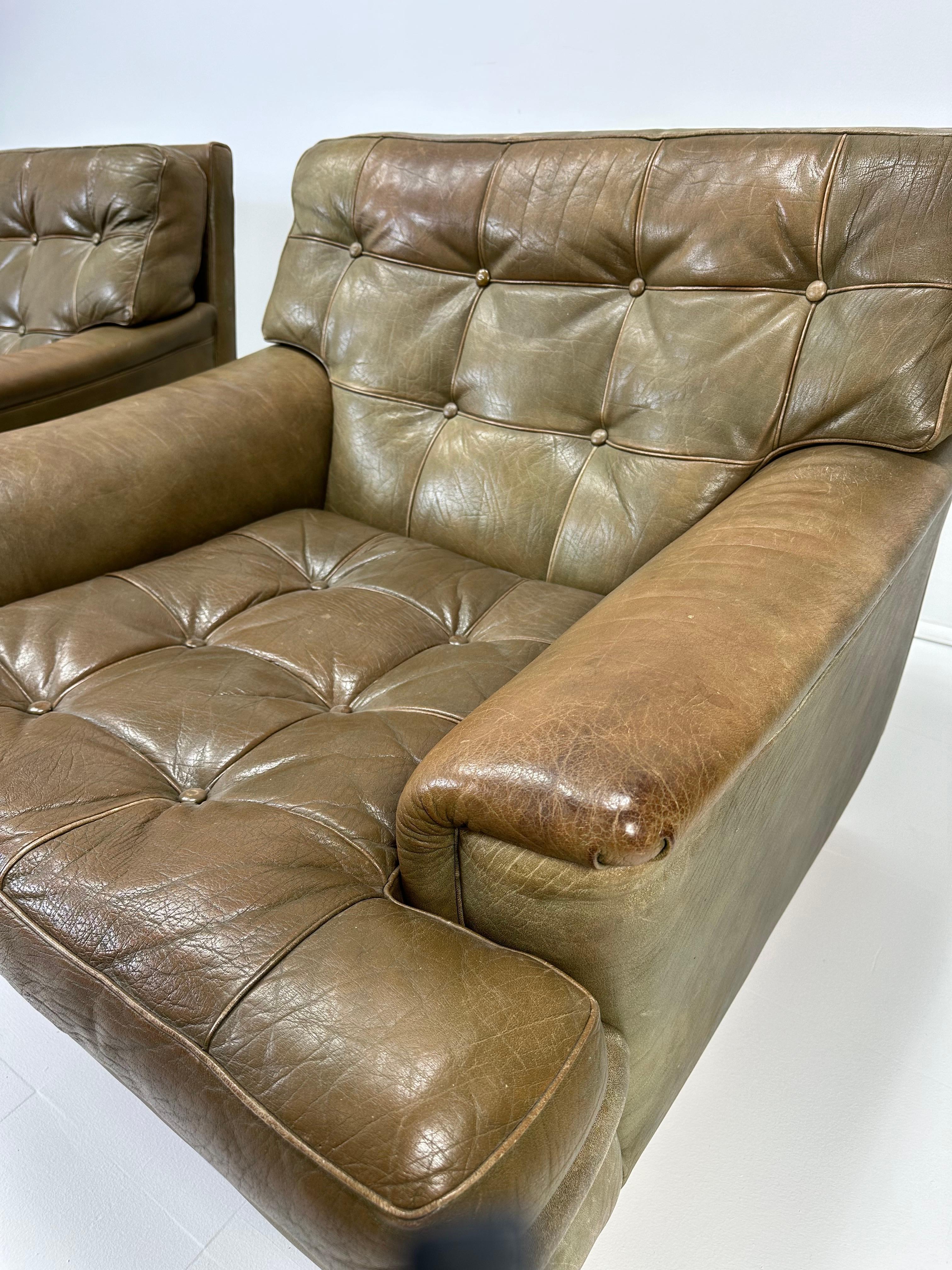1960s Pair of Arne Norell Leather Lounge Chairs For Sale 1