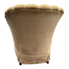 1960s Pair of Art Deco Scalloped Boudoir Chairs with Tan Velvet Upholstery