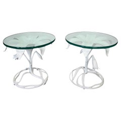 1960s Pair of Arthur Court Style Metal Lily Side Table in Beautiful White