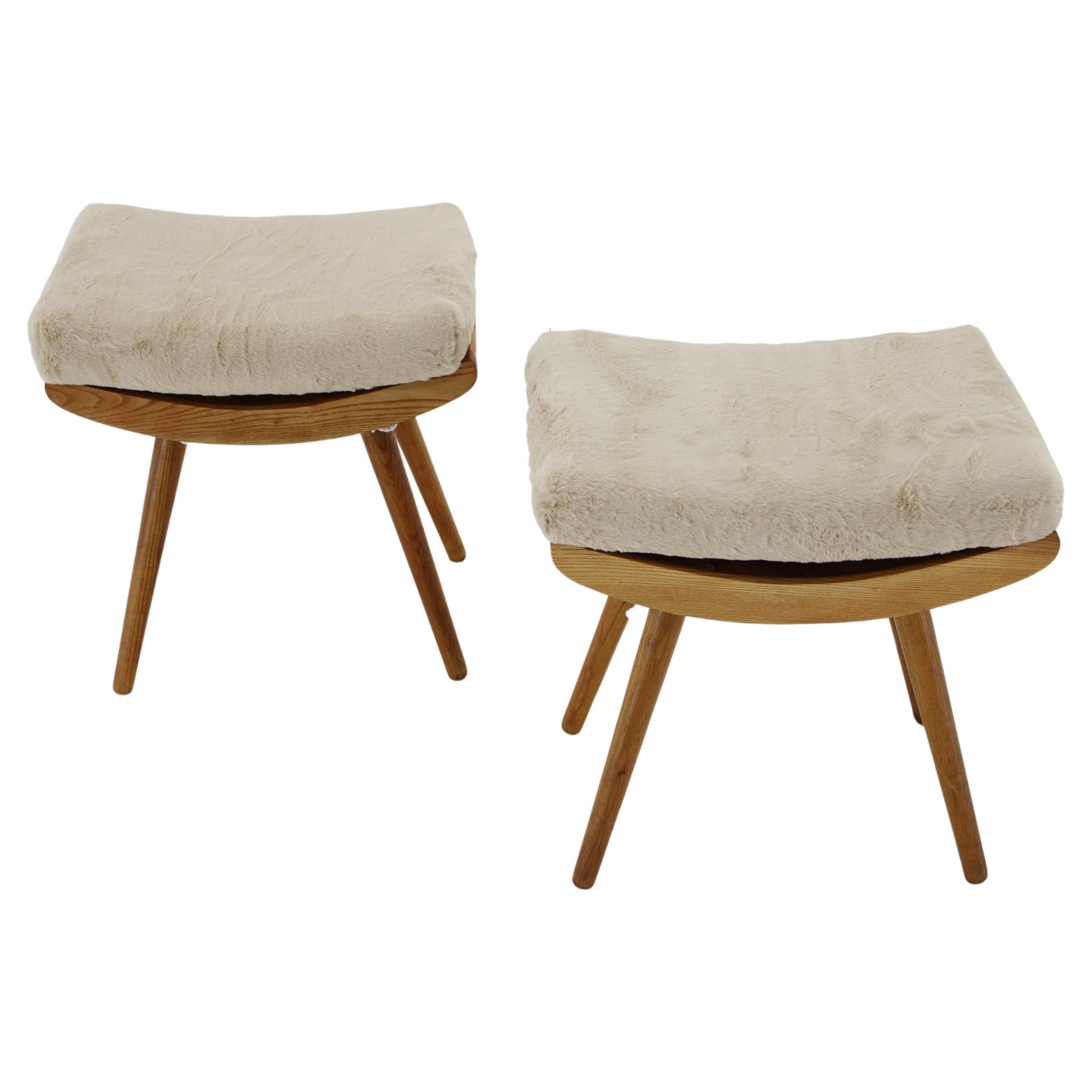 1960s Pair of Ash Stools, Czechoslovakia For Sale
