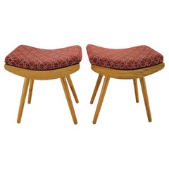 1960s Pair of Ash Stools with Cushions, Czechoslovakia