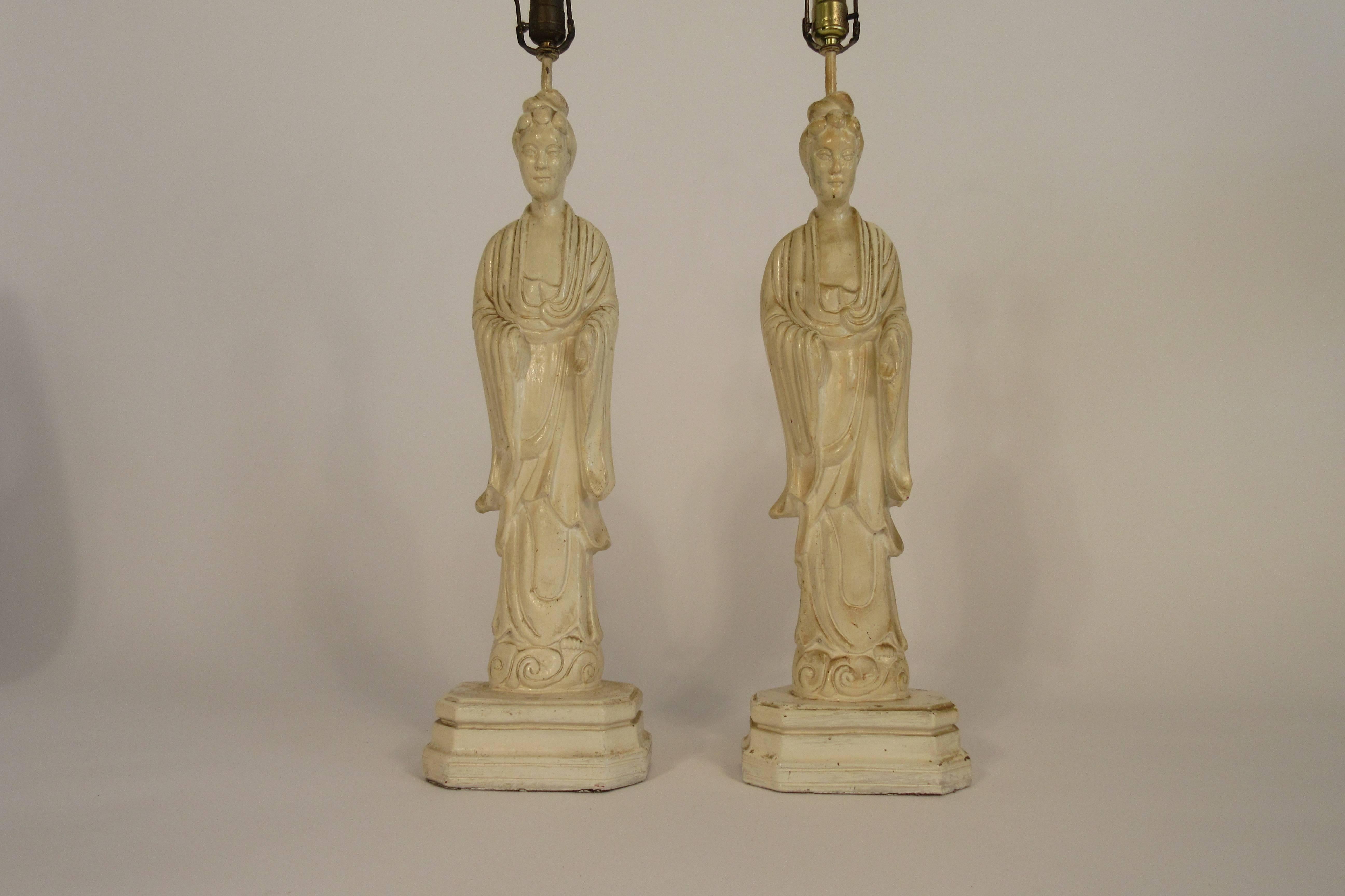 1960s pair of Asian plaster lamps.