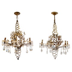 1960s Pair of Banci Of Florence Floral Crystal Chandelier, Italian