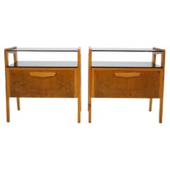 1960s Pair of Beech and Glass  Bedside Tables by Krasna Jizba, Czechoslovakia