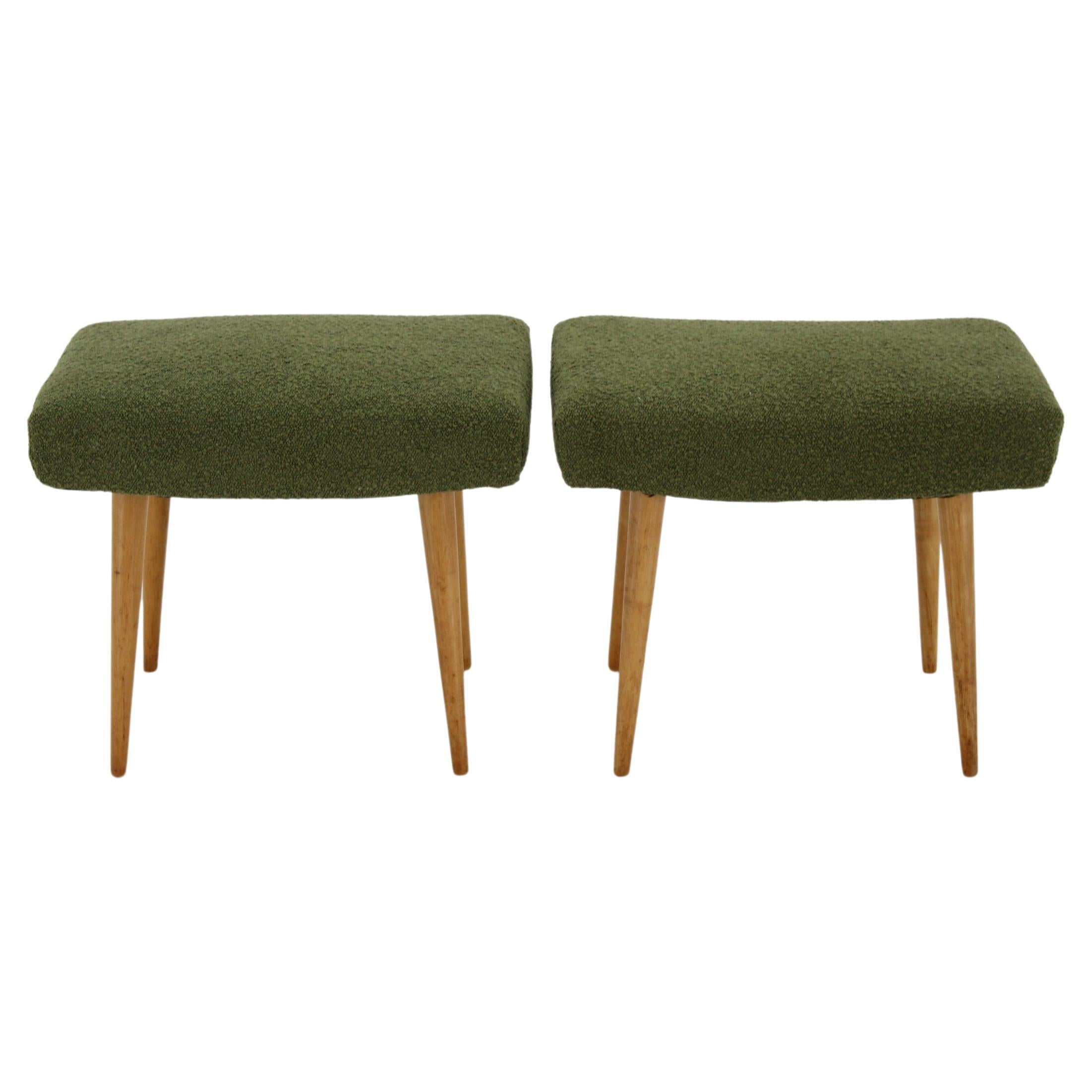 1960s Pair of Beech Stools in Boucle , Czechoslovakia