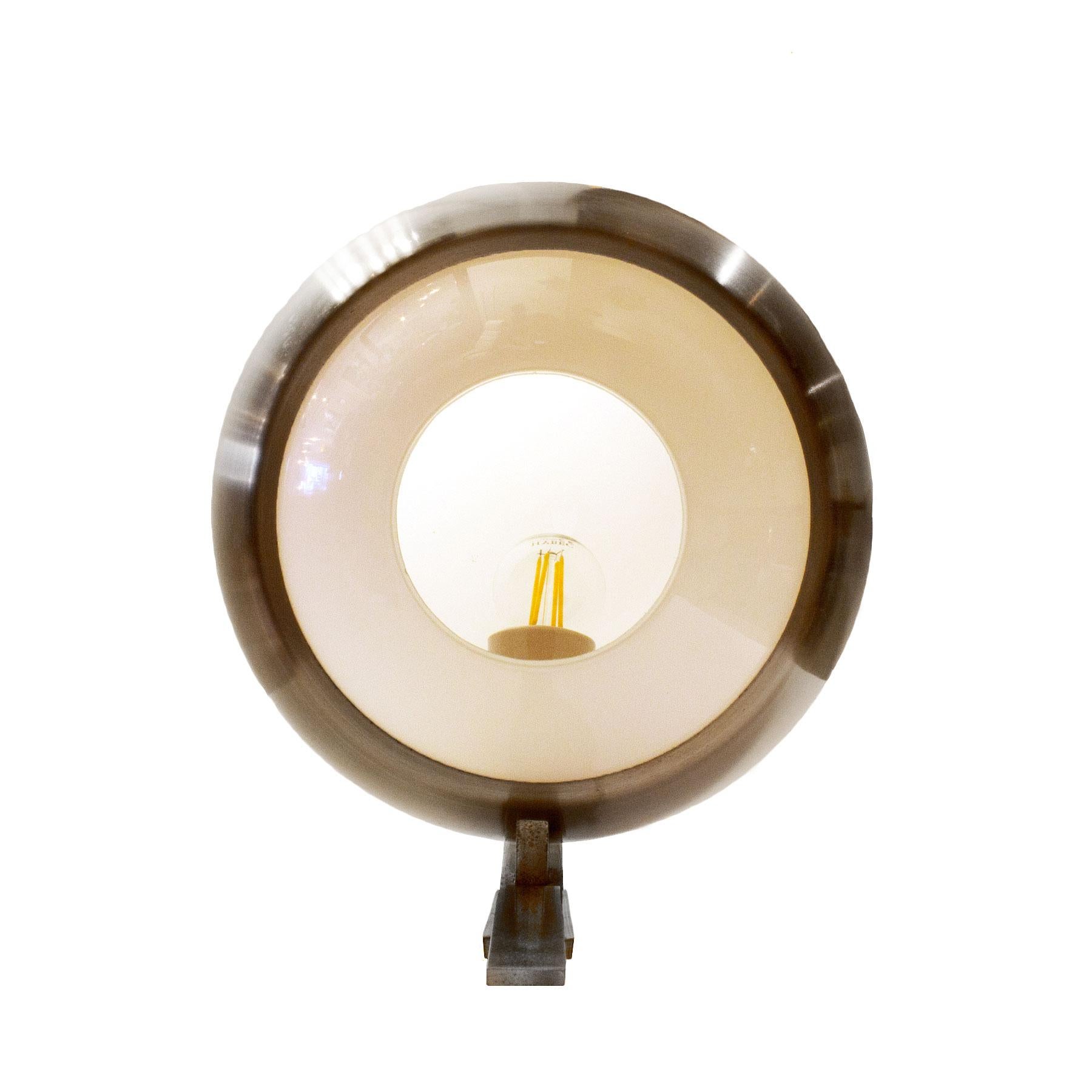 Mid-Century Modern 1960s Pair of Big Rounded Wall Lights, Nickel-Plated Brass and Opaline by Lumi