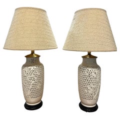 Paire de lampes de table articulées Blanc de Chine des années 1960