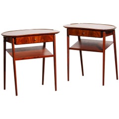 1960s Pair of Brass and Mahogany Slim Nightstands from Sweden
